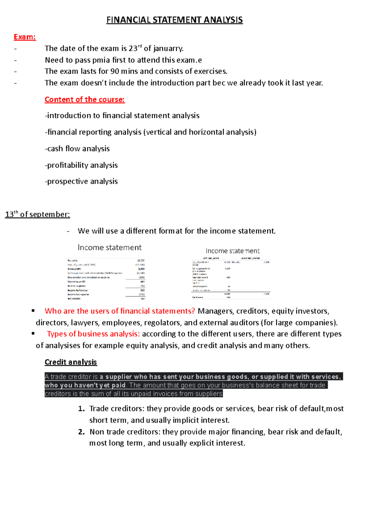Financial Statement Analysis FINANCIAL STATEMENT ANALYSIS Exam The