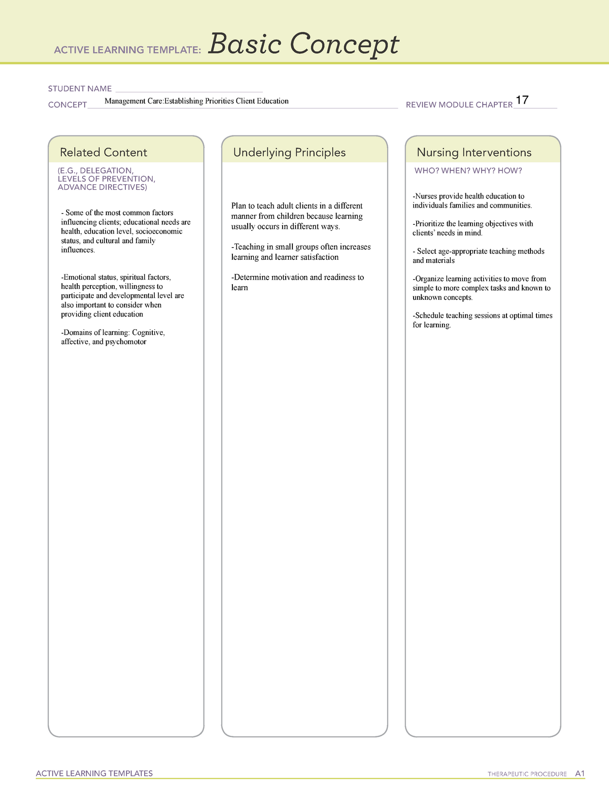 Active Learning Template Basic Concept Management Care 2 MEDSRG101