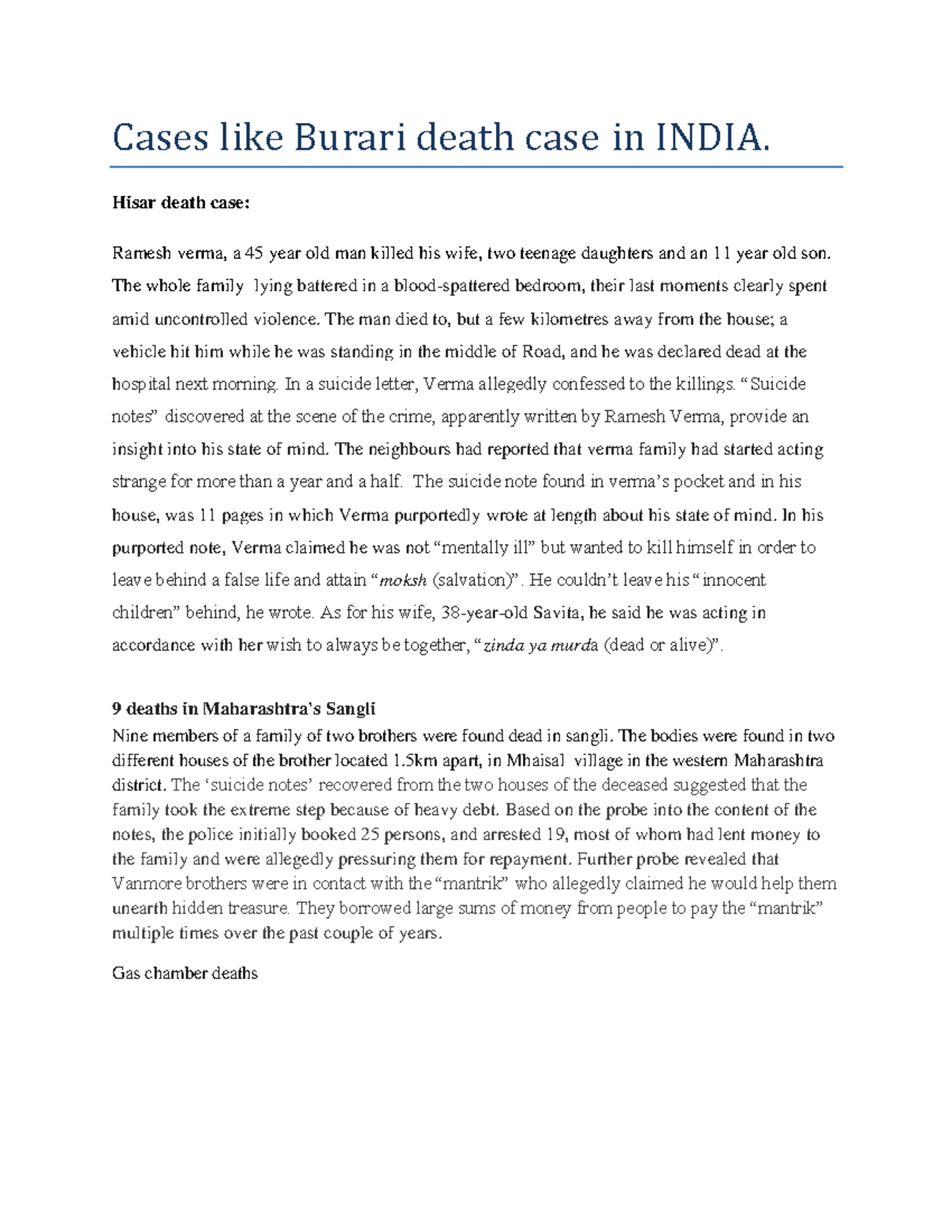 Cases like Burari death case - Hisar death case: Ramesh verma, a 45 ...