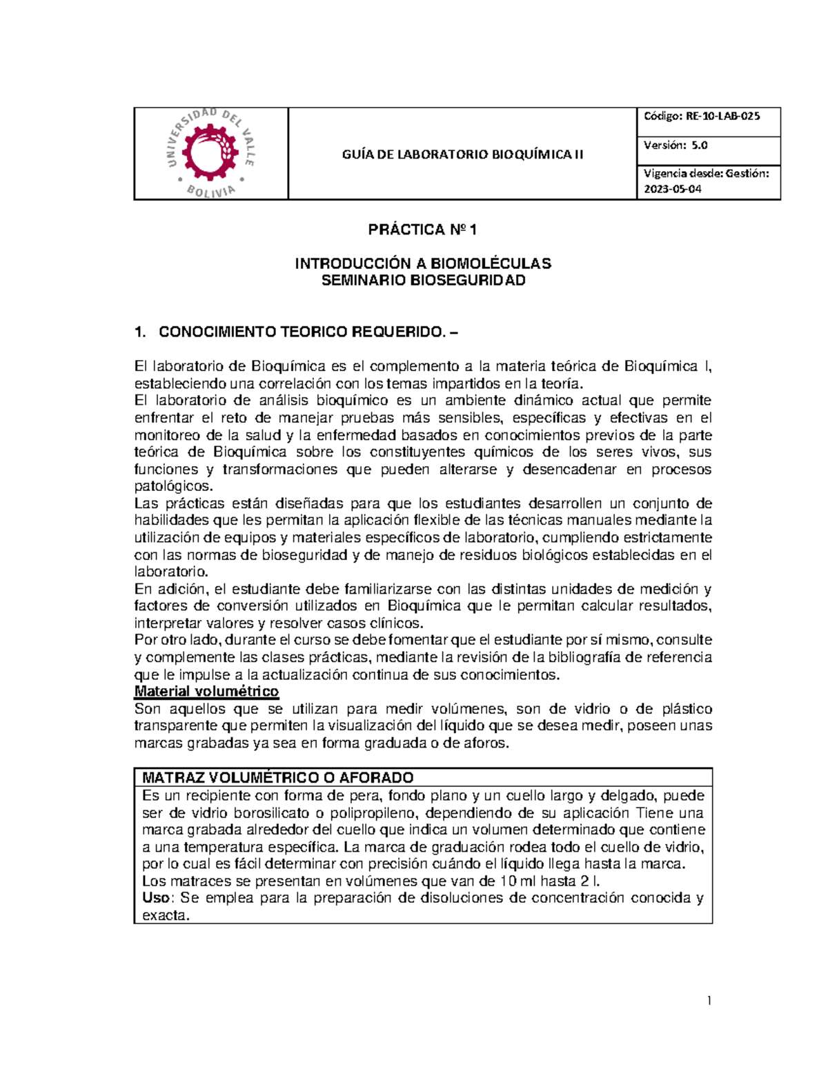 RE-10-LAB-025 Bioquimica II v5 - GUÍA DE LABORATORIO BIOQUÍMICA II ...