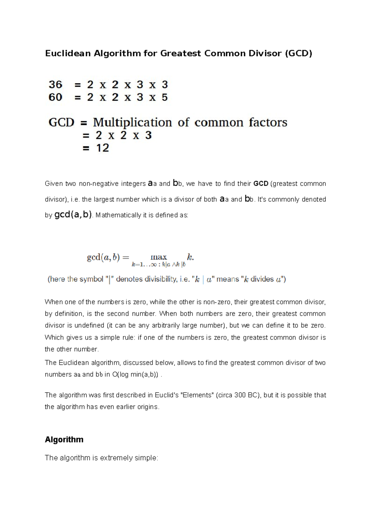 9 1 Euclid Algorithm For Gcd Of 2 Numbers Euclidean Algorithm For Greatest Common Divisor Gcd