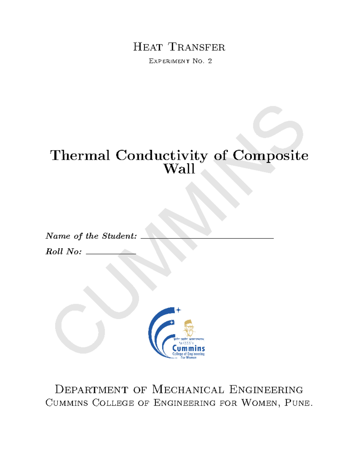 Composite Wall - TE Heat Transfer - CUMMINS Heat Transfer Experiment No ...