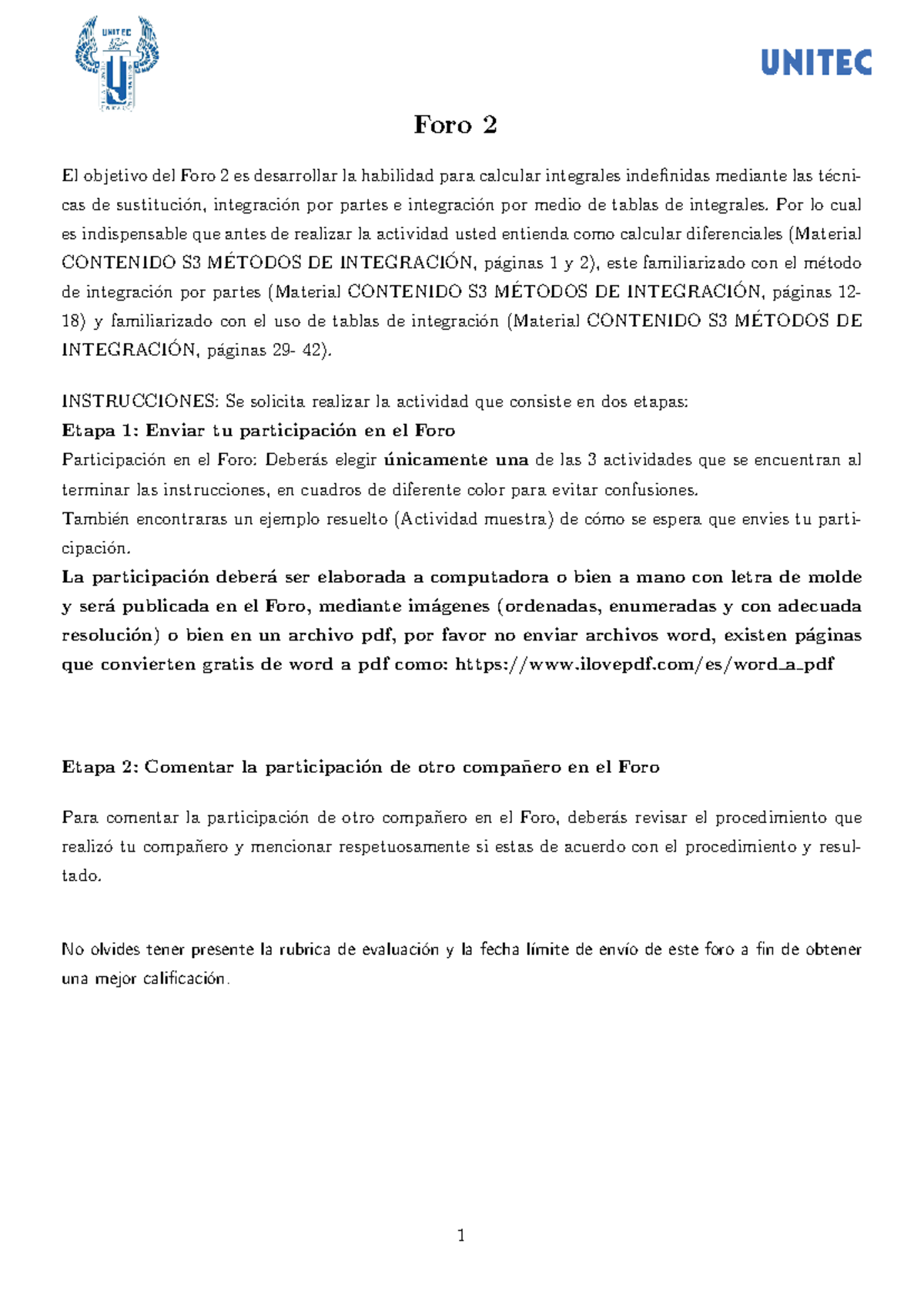 340060010 Zair Foro2 - calculo integral - Foro 2 El objetivo del Foro 2 ...