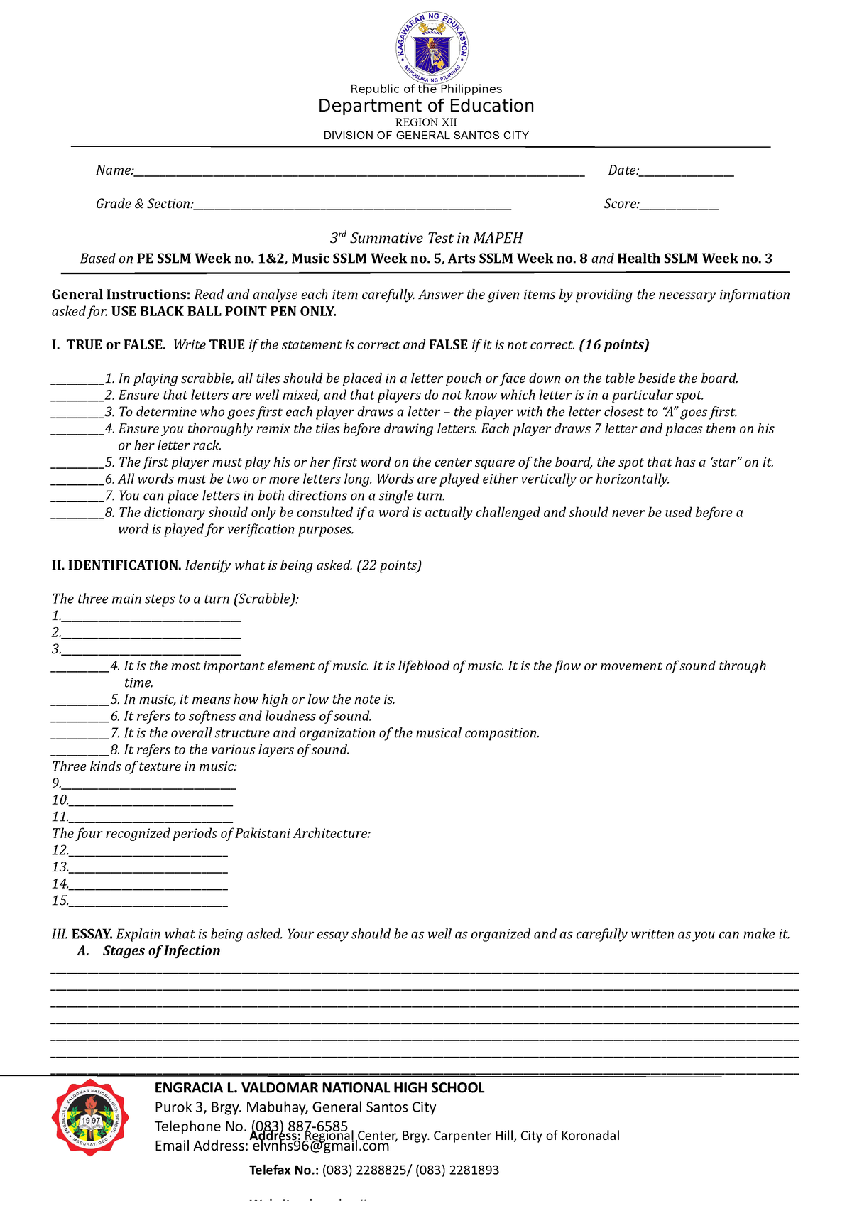 2nd Summative- Mapeh - Republic of the Philippines Department of ...