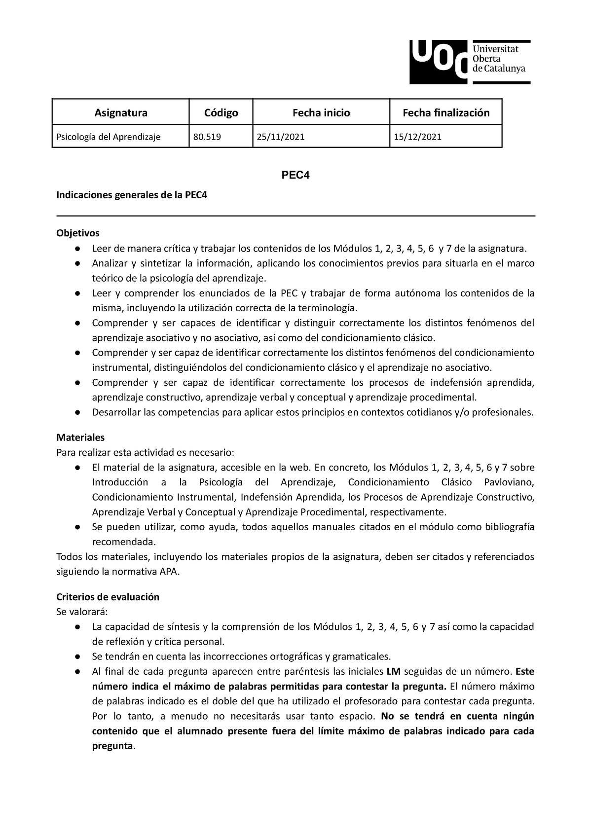 Soluciones Pec 4 - Solucion - Psicología Del Aprendizaje 80 25/11/2021 ...