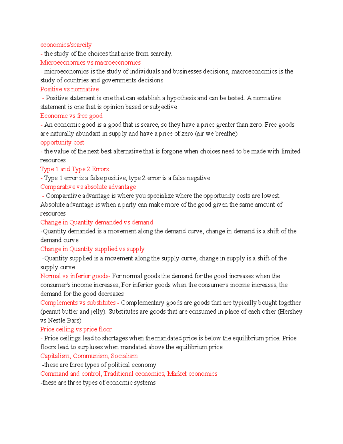 Econ 162 Key Terms Definitions - economics/scarcity the study of the ...