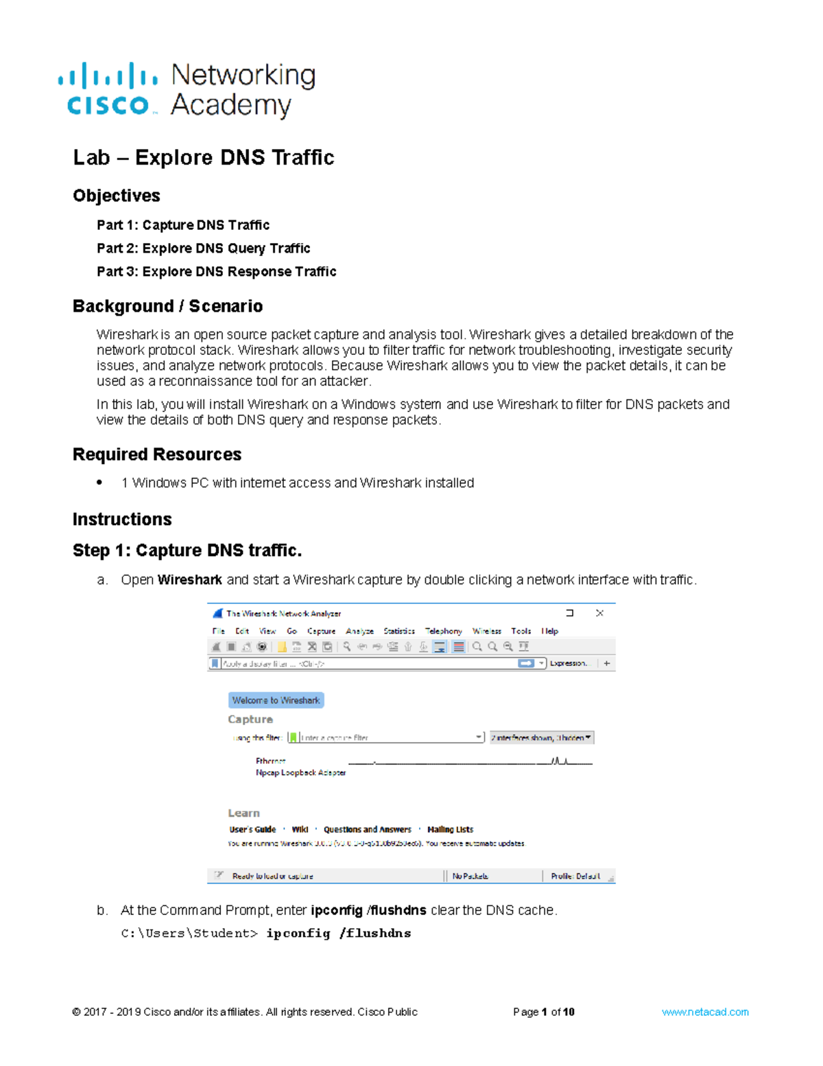 3.8.8 Lab Explore DNS Traffic Objectives Part 1 Capture DNS