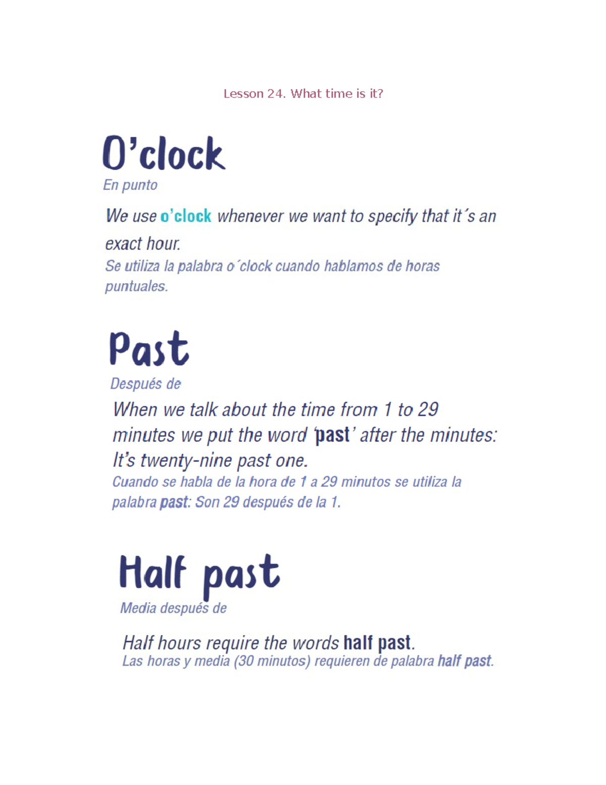 Lesson 24. What time is it - Lesson 24. What time is it? O'clock En ...