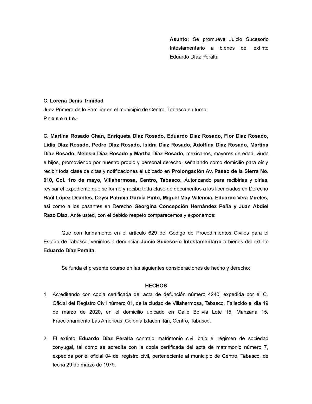 Demanda Juicio Sucesorio Intestamentario Asunto Se Promueve Juicio Sucesorio Intestamentario 4134