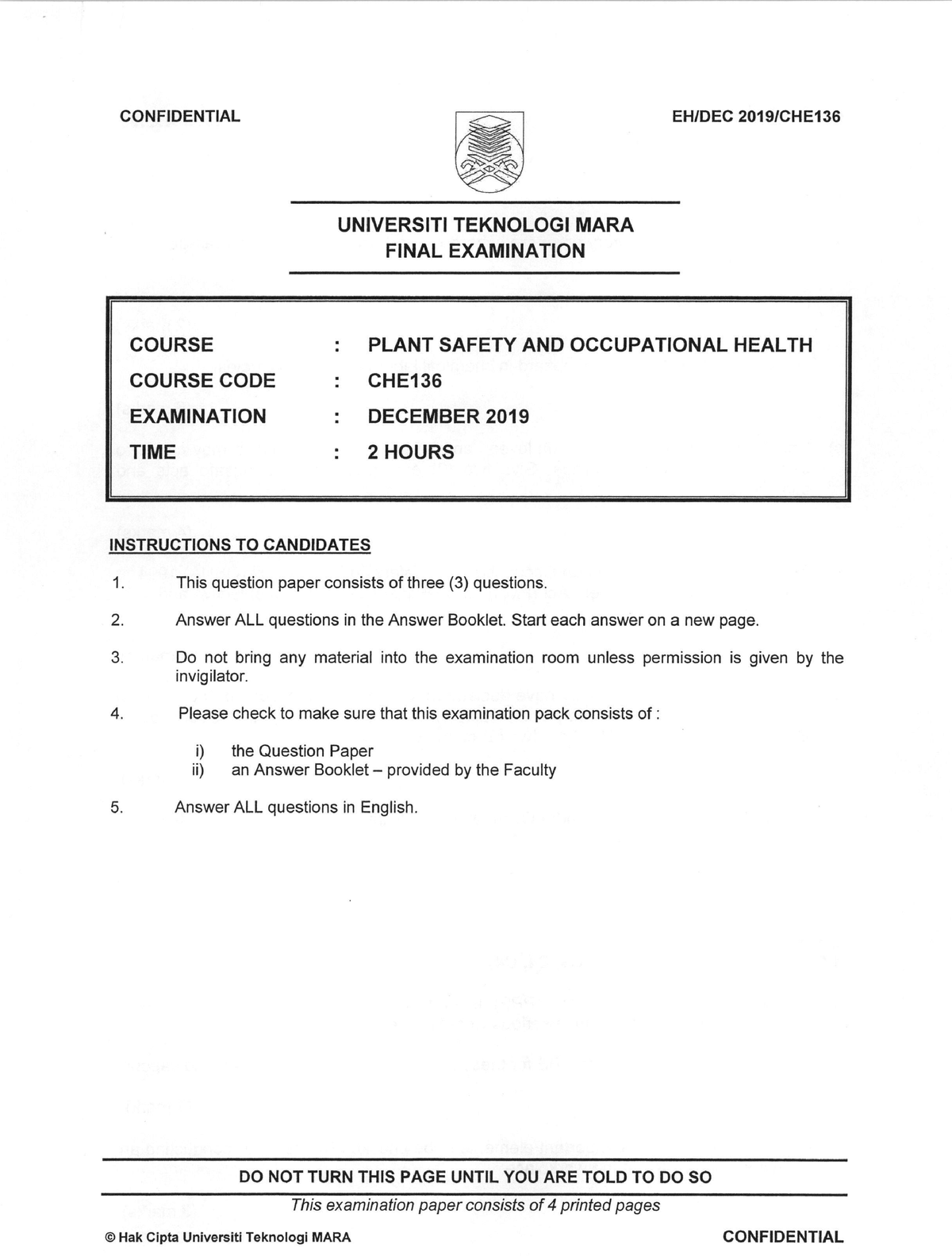 Faculty Chemical Engineering 2020 Session 1 - PRA- Diploma DAN Diploma ...