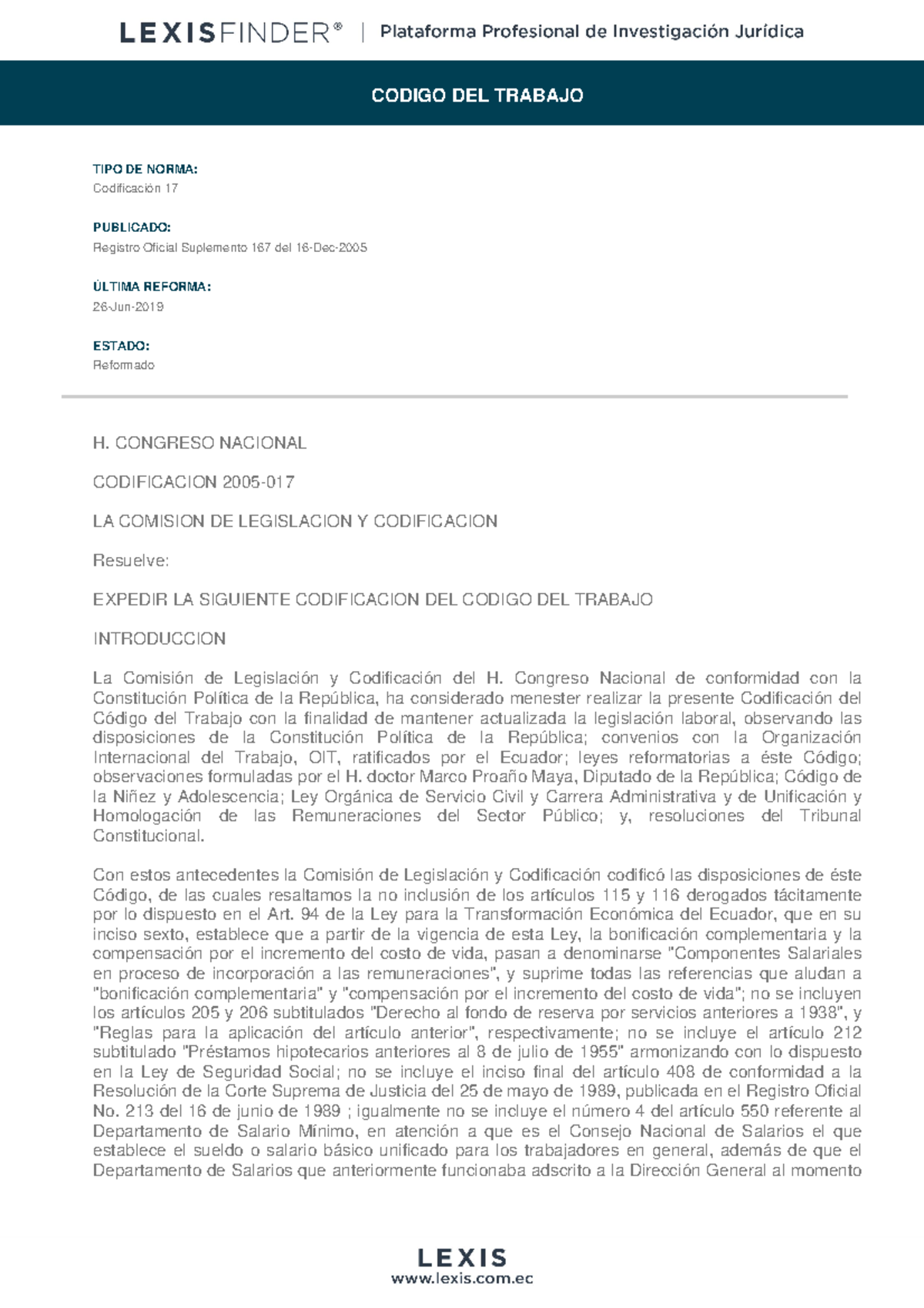 Código Del Trabajo Ecuador - CODIGO DEL TRABAJO TIPO DE NORMA ...