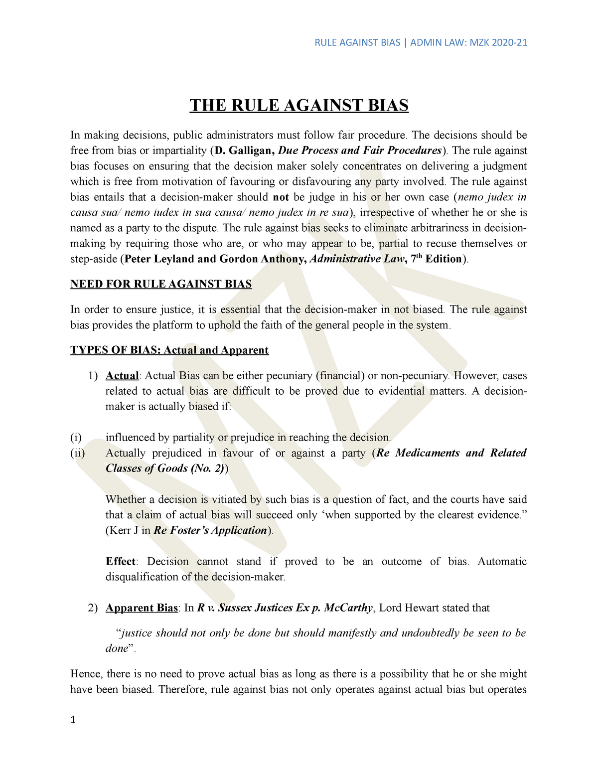 THE RULE Against BIAS Lecture Notes 1 10 THE RULE AGAINST BIAS In 