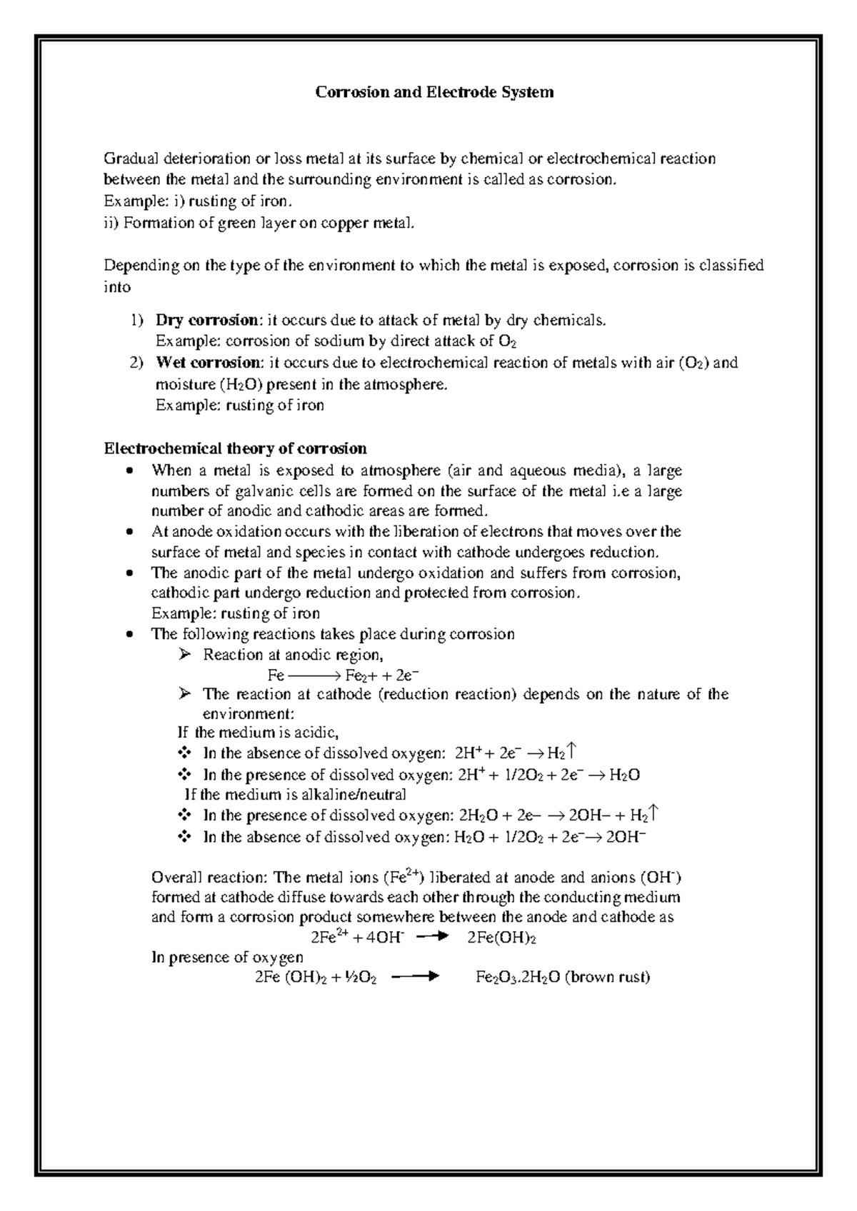 Module 3 Corrosion - NOTES - Corrosion and Electrode System Gradual ...