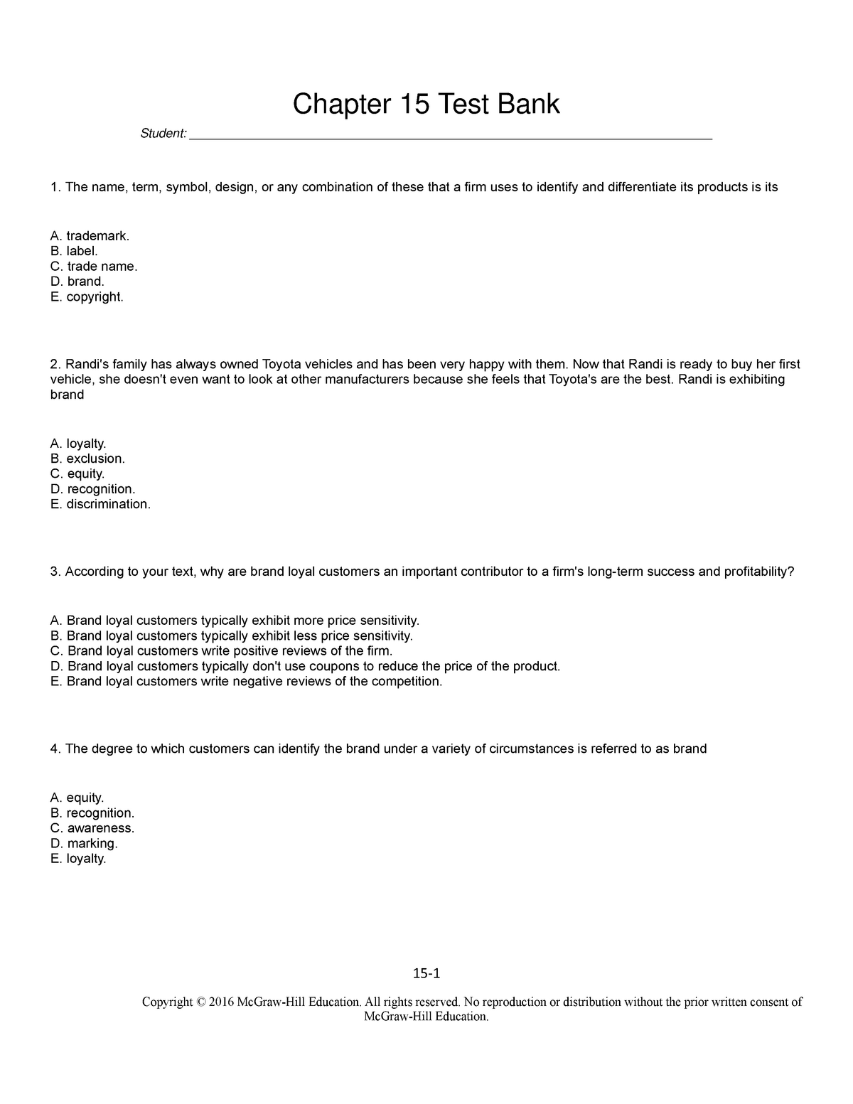 Chapter 15 Test Bank Test Bank With Answers Chapter 15 Test Bank Student Studocu