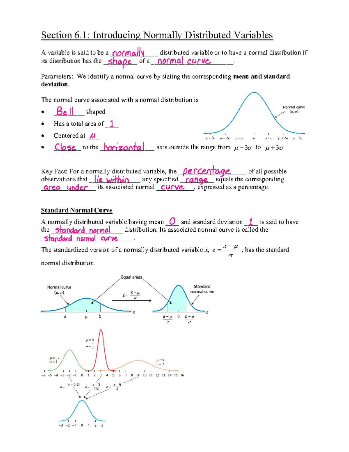 Section 6.1-6.3 (Blanks Filled In) - Section 6: Introducing Normally ...