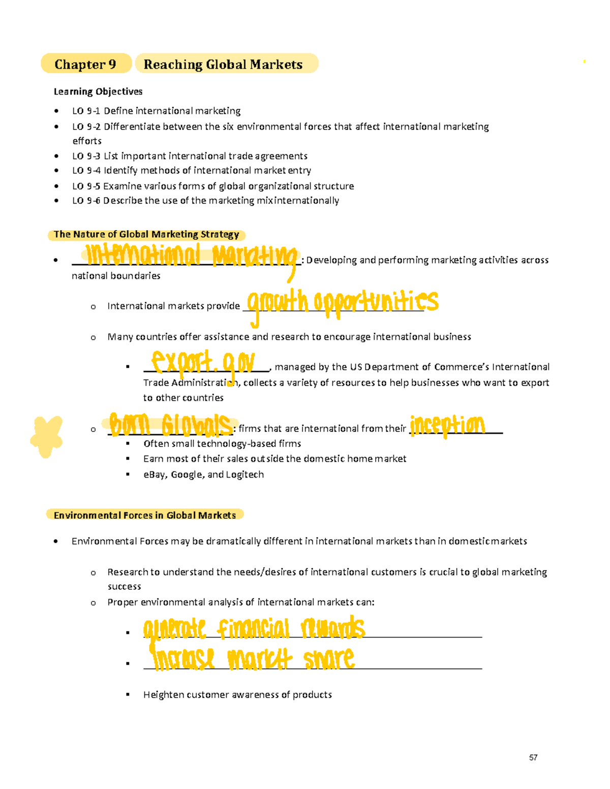 Chapter 9 Notes - Chapter 9 Reaching Global Markets Learning Objectives ...