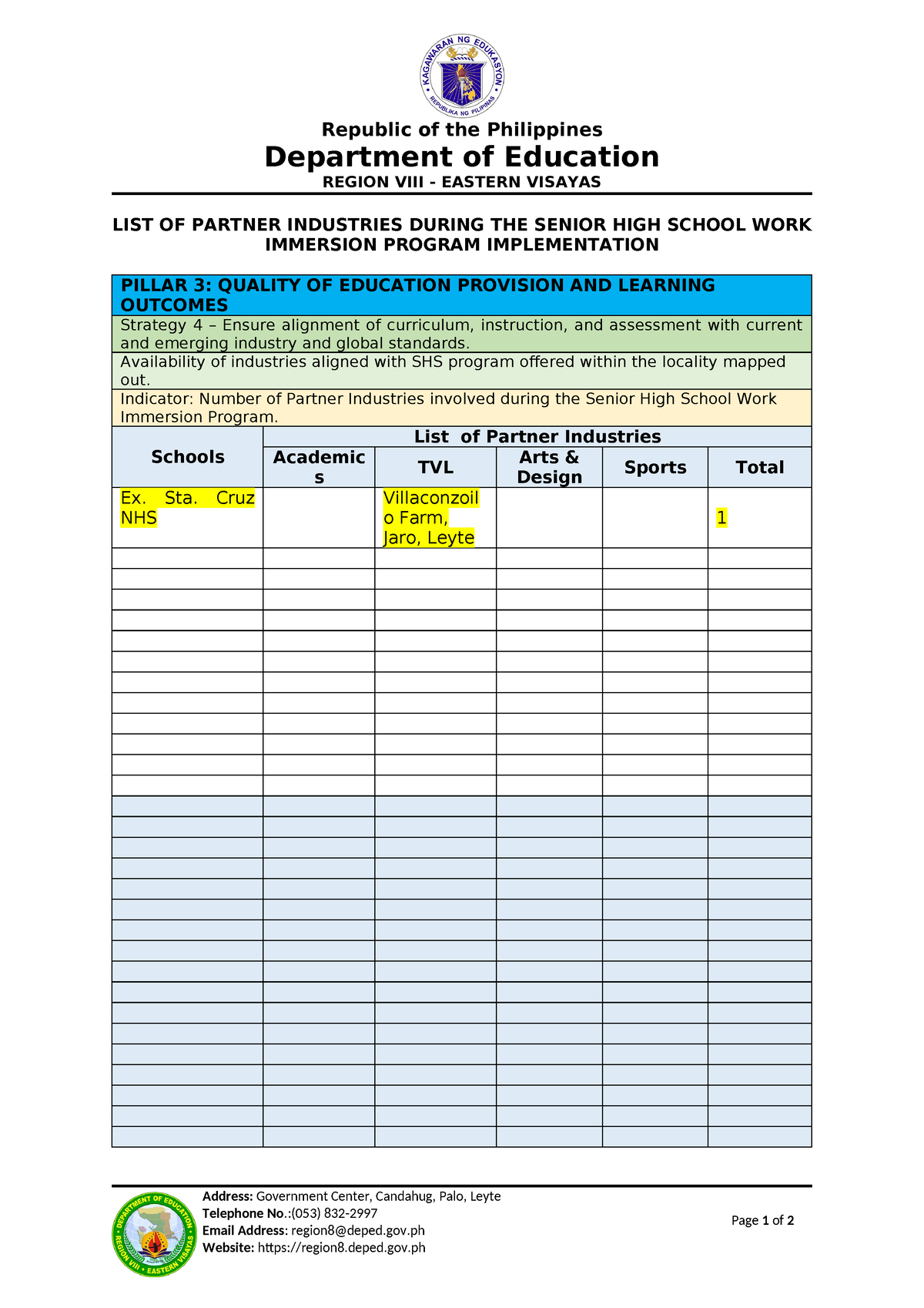 Template SHS Partner Industries - Page 1 of 2 Republic of the ...