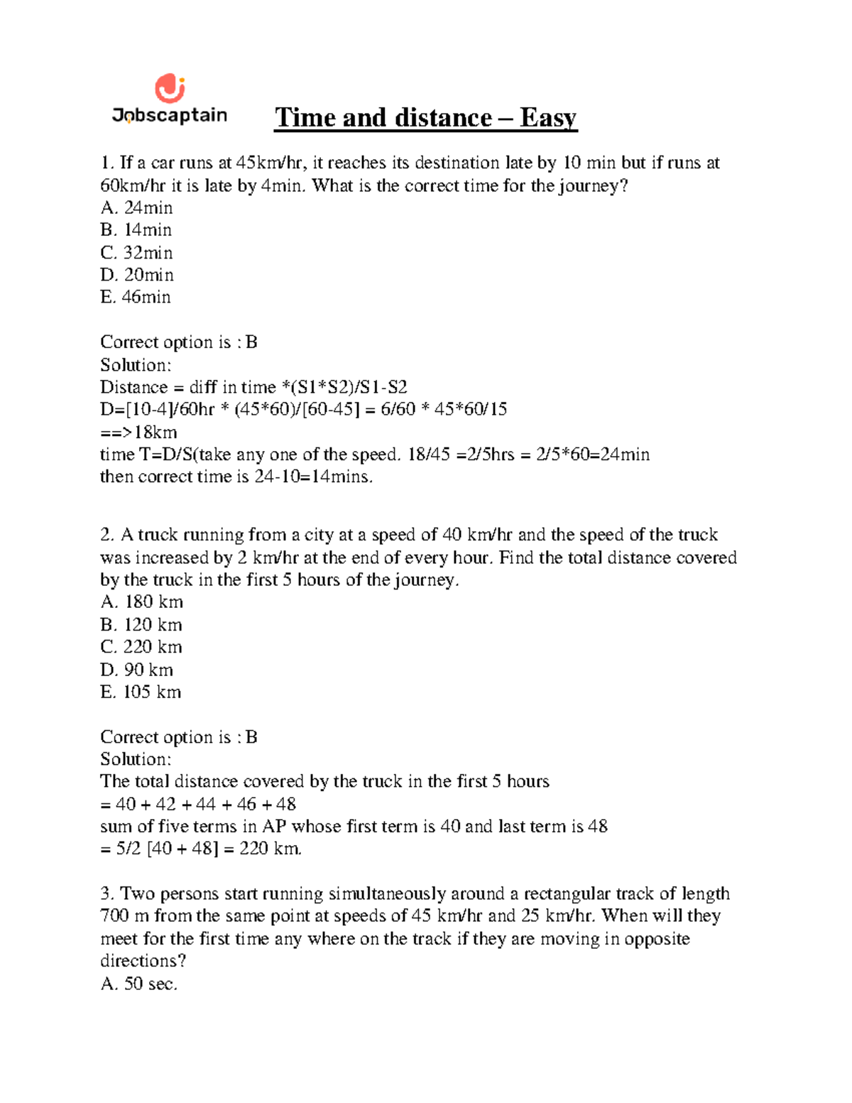 5 Time and Distance Problems with Solutions - Time and distance – Easy ...