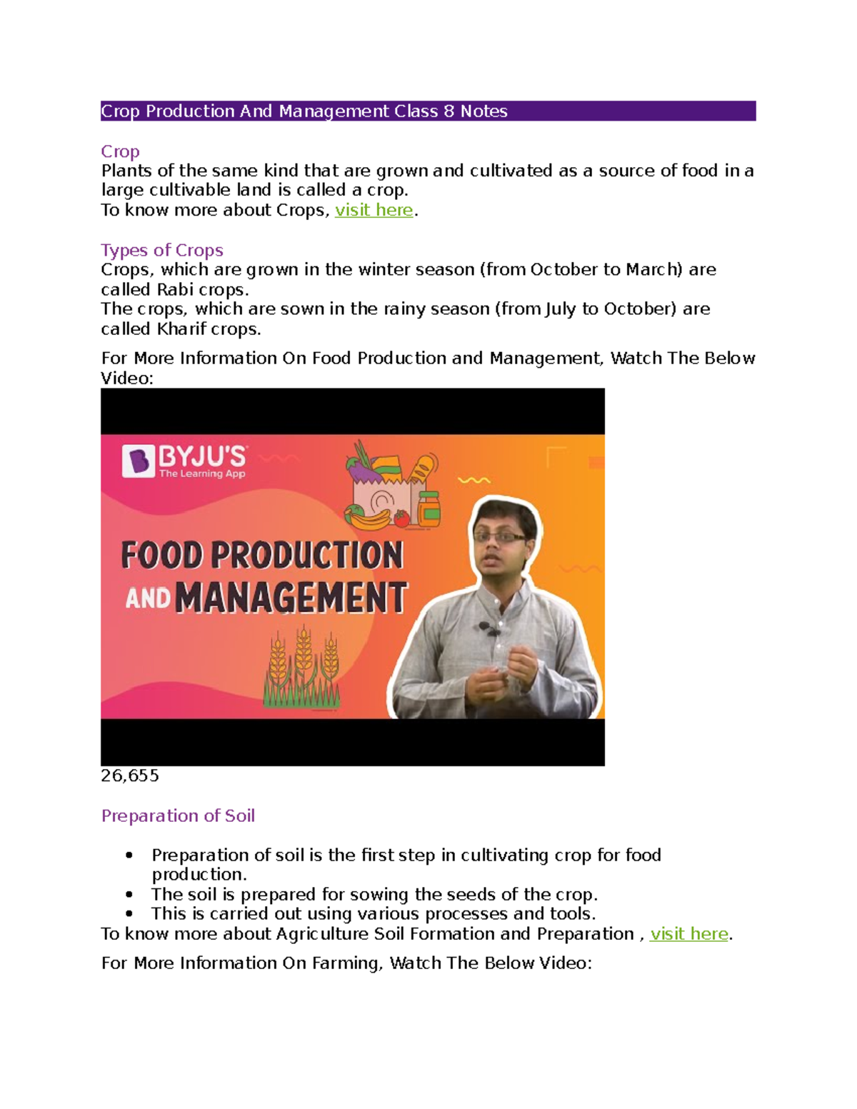 Crop Production And Management Class 8 Notes - To Know More About Crops ...