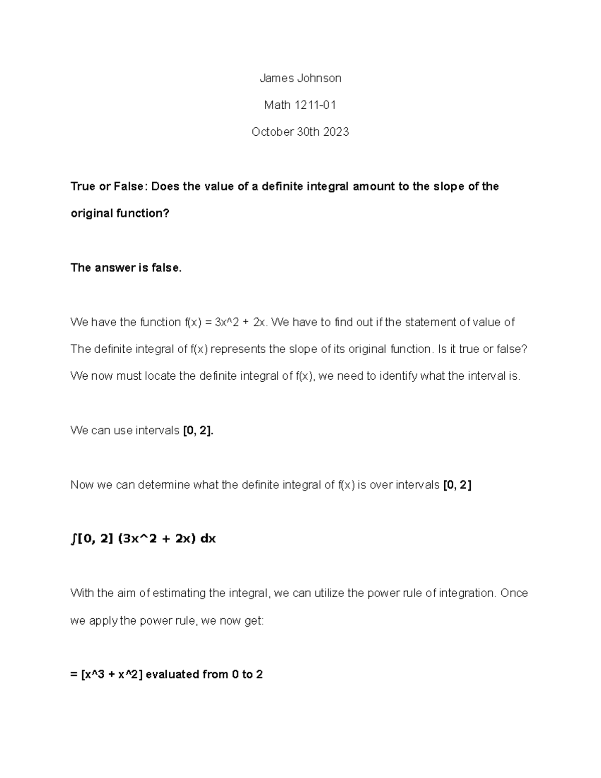 Math LJ 8 - Schoolwork - James Johnson Math 1211- October 30th 2023 ...