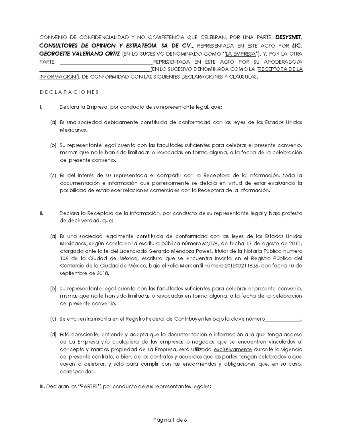 NDA General - ejemplo de NDA - CONVENIO DE CONFIDENCIALIDAD Y NO ...