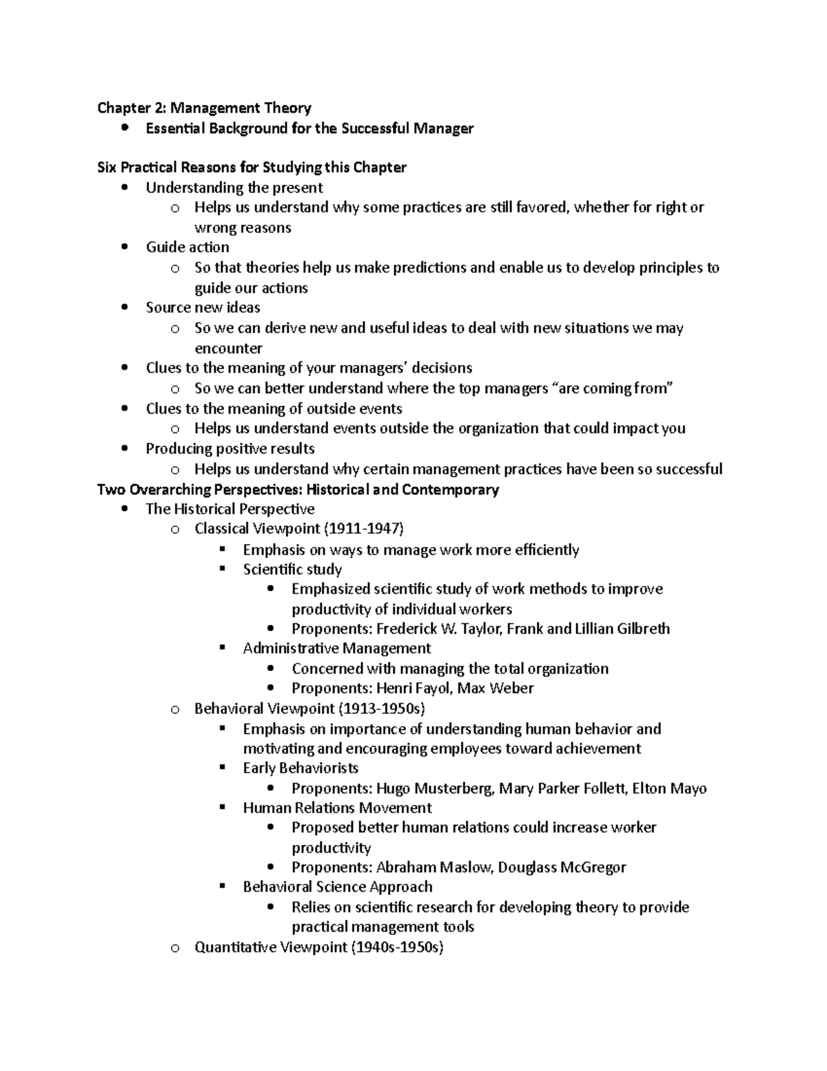 Ch 2 Management Theory - Lecture Notes 3 - Chapter 2: Management Theory ...