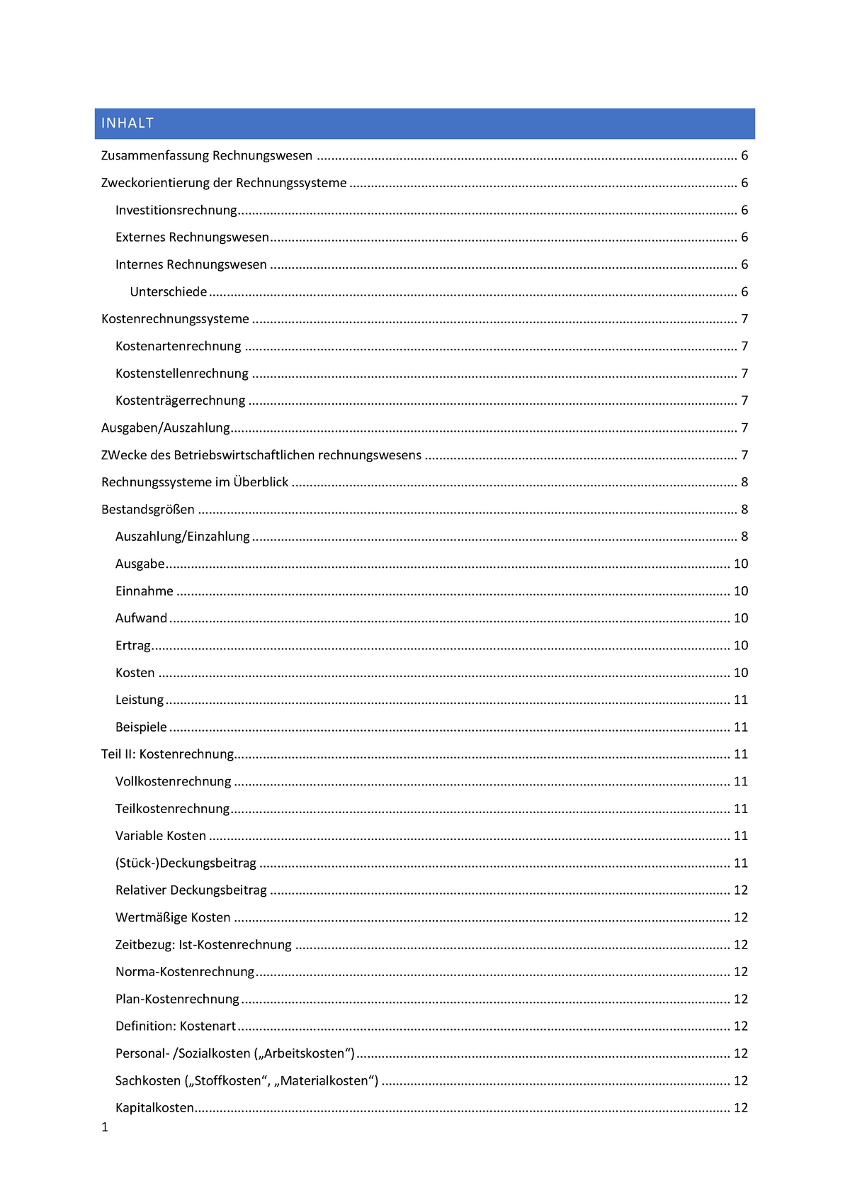 Grundlagen Des Betriebswirtschaftlichen Rechnungswesens - INHALT ...