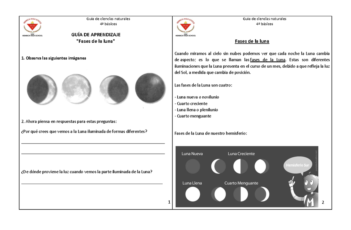 Ciencias 4Bo Guia-de-Aprendizaje-Fases-de-la-Luna - Guía de ciencias