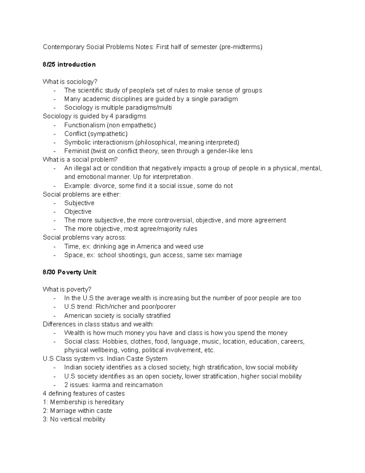 SOC Notes - Contemporary Social Problems Notes: First Half Of Semester ...