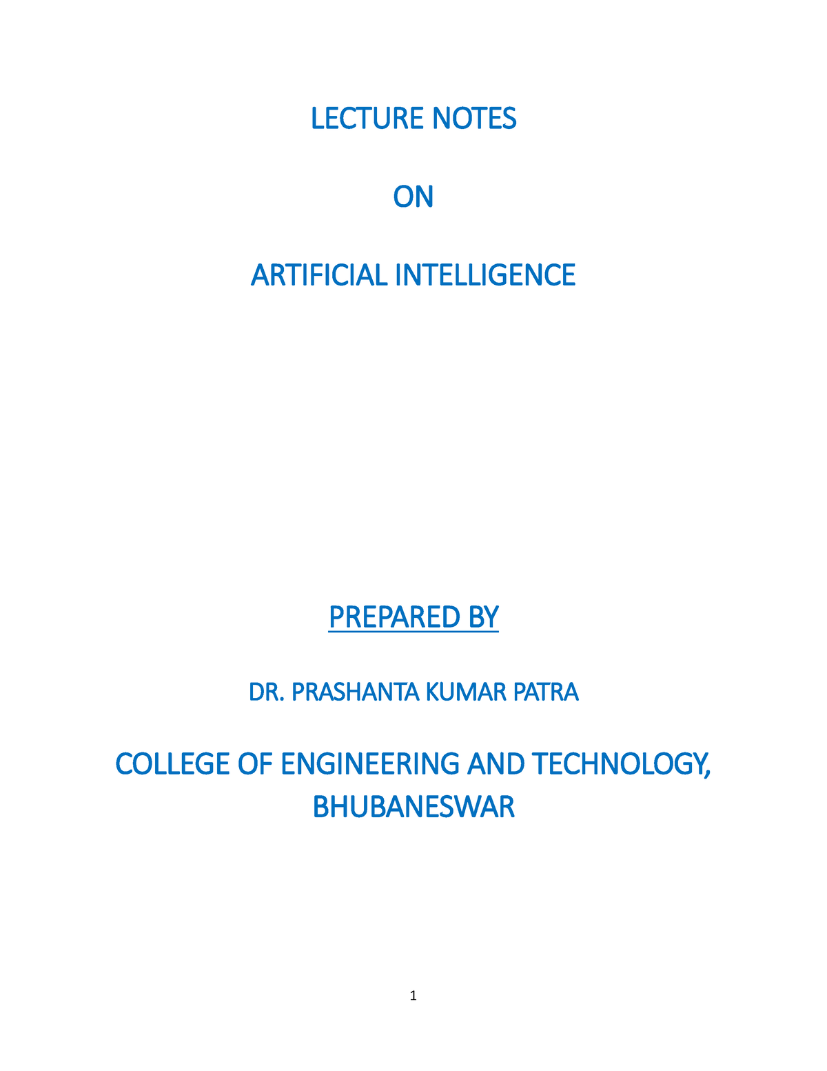 271 AI Lecture Notes For Machine Learning - LECTURE NOTES ON ARTIFICIAL ...