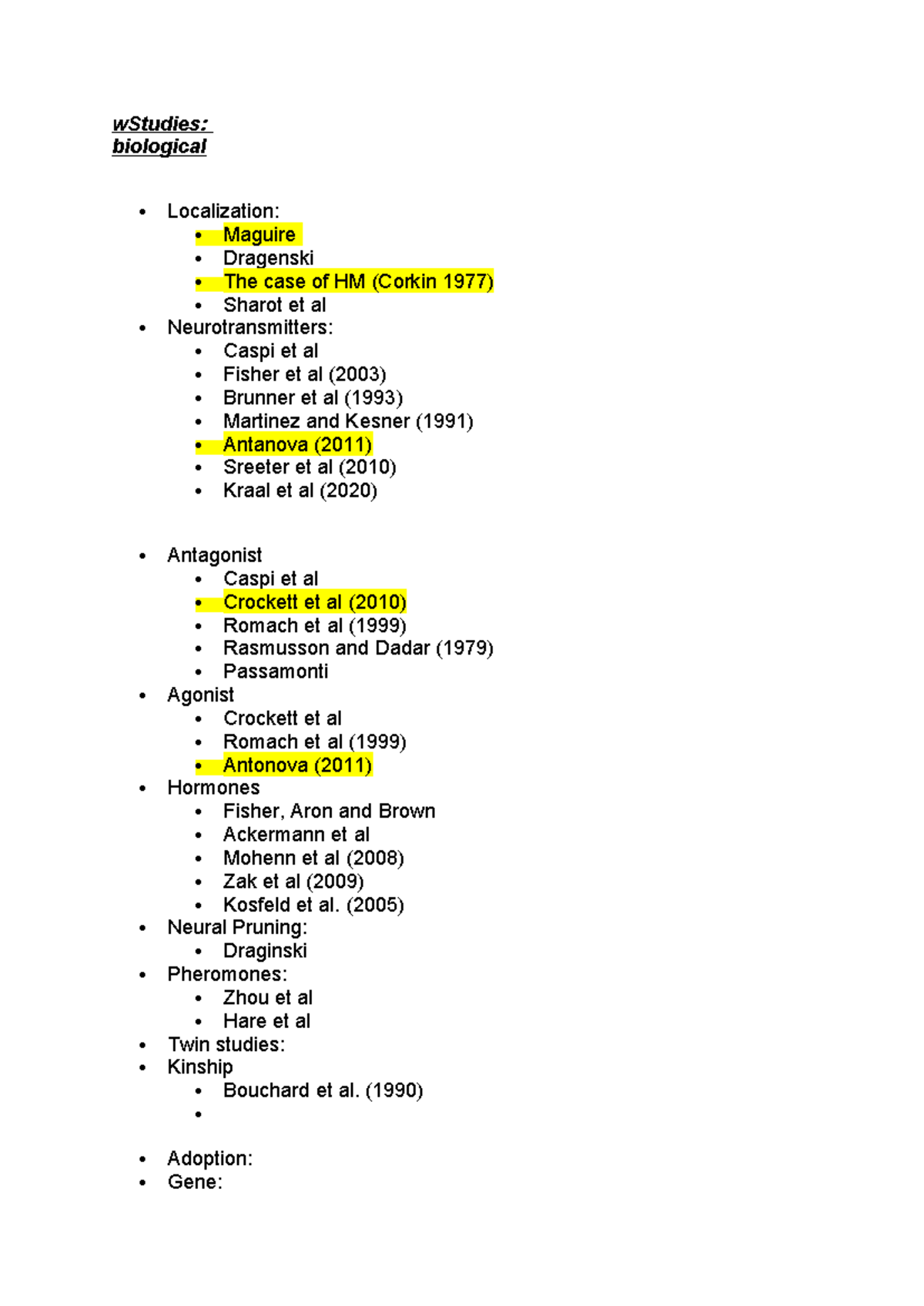 cheat sheet for psych - wStudies: biological Localization: Maguire ...