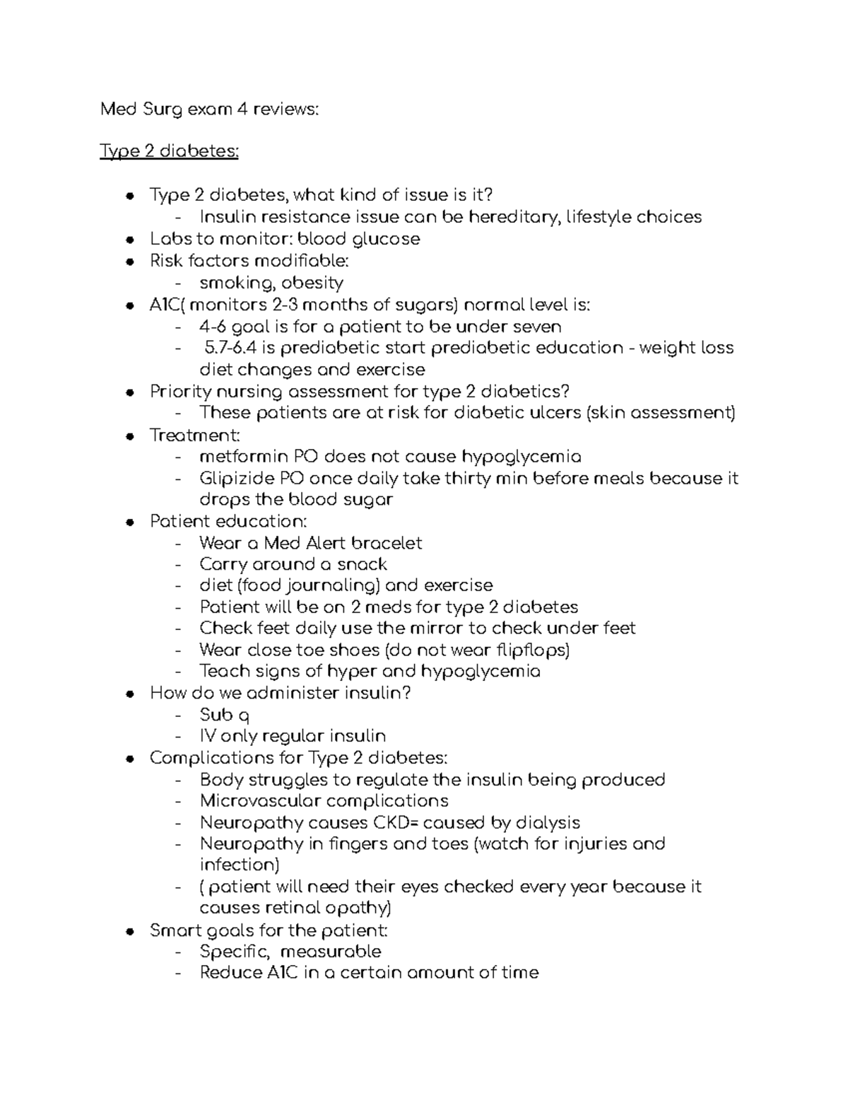 Med surg II exam 4 review from class - Med Surg exam 4 reviews: Type 2 ...
