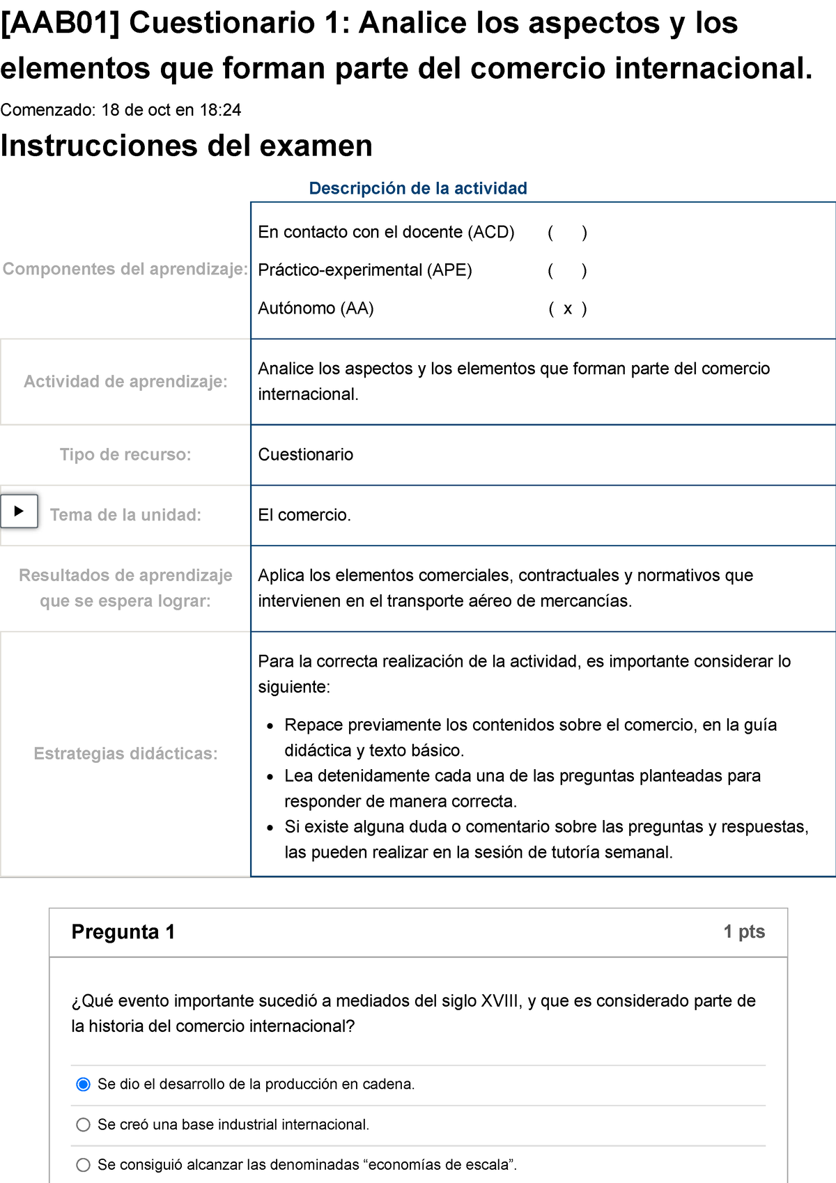 Examen Aab Cuestionario Analice Los Aspectos Y Los Elementos Que Forman Parte Del Comercio