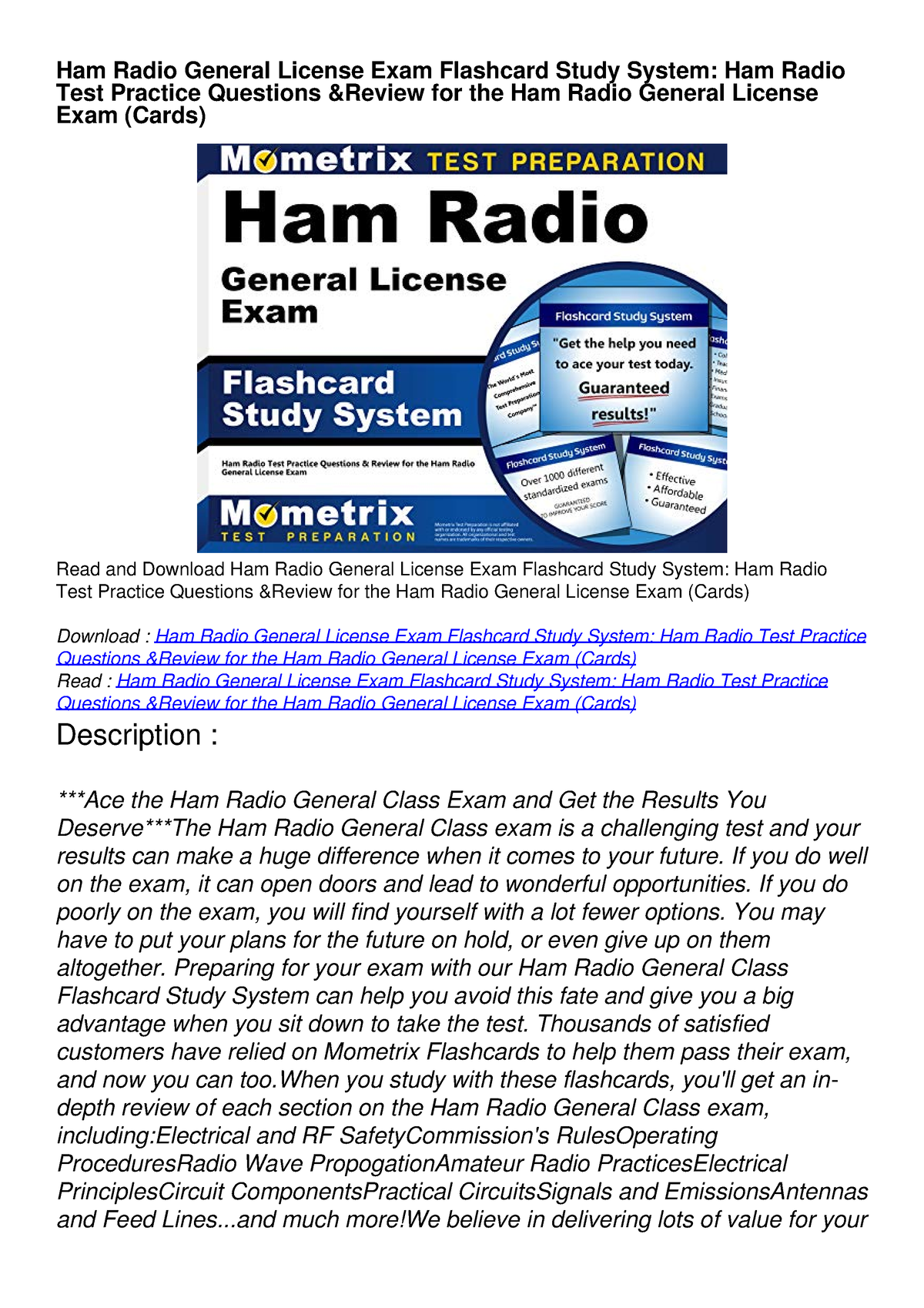 Pdf Read Online Ham Radio General License Exam Flashcard Study System Ham Radio Test Practice