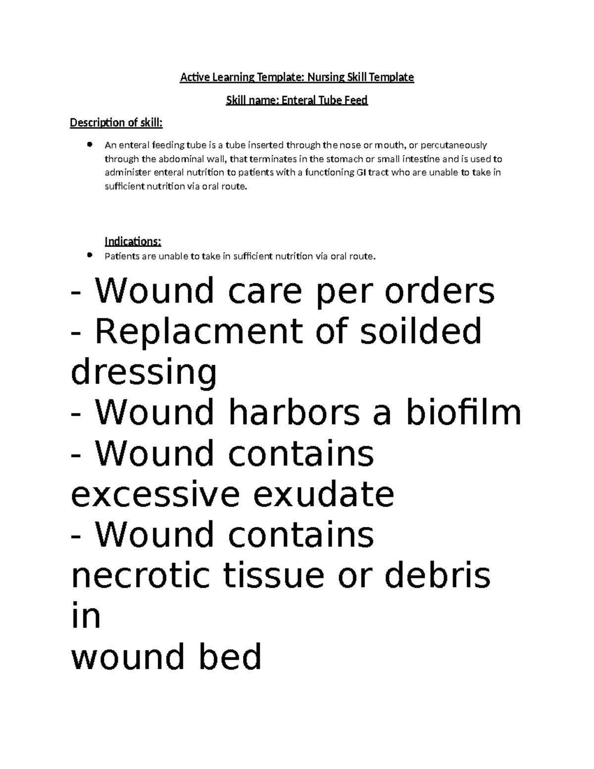 Enteral tub feeding template Active Learning Template Nursing Skill Template Skill name