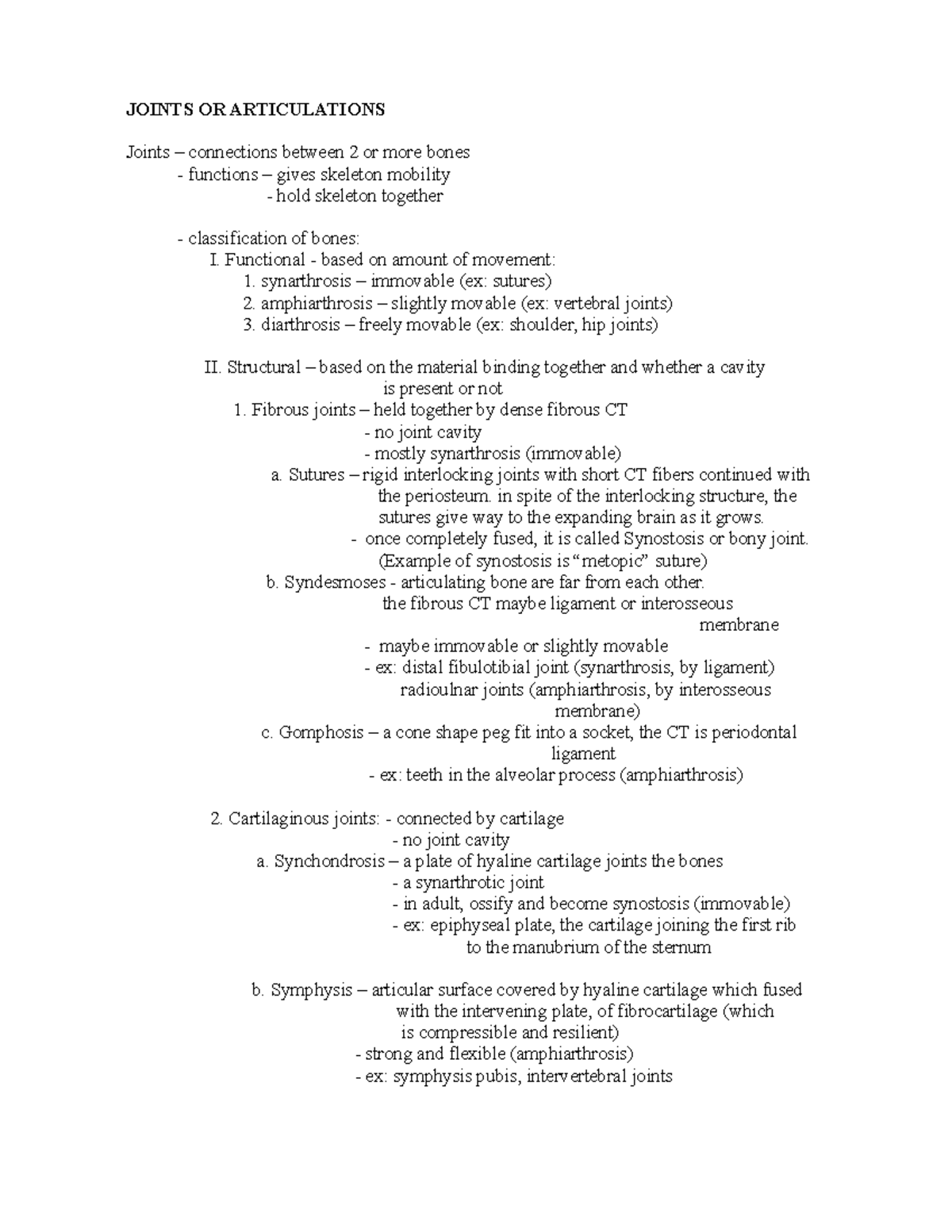 Chapter 8- Joints OR Articulations - JOINTS OR ARTICULATIONS Joints ...