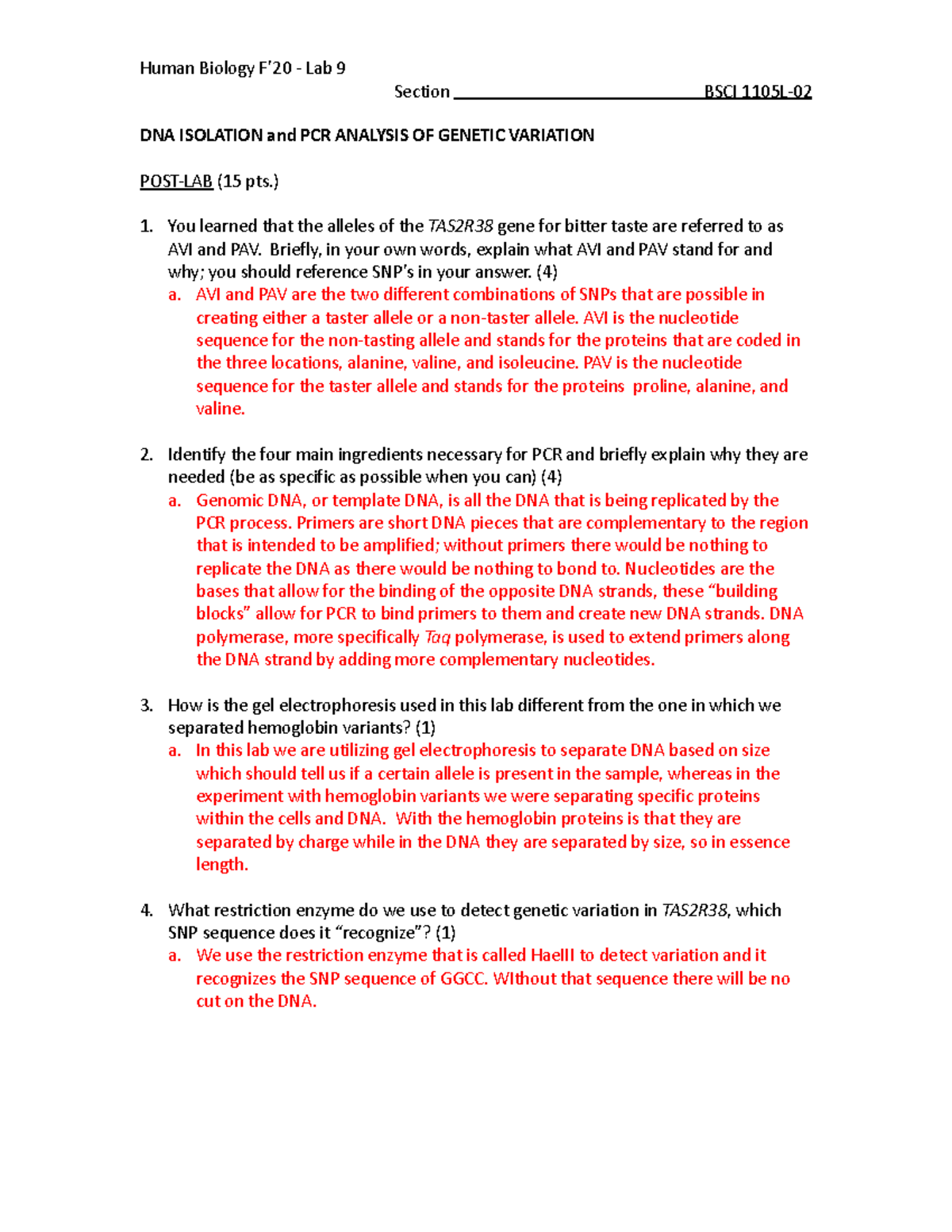 HB F'20 - Lab 9 Online - Post-Lab Assignment - Human Biology F’20 - Lab ...