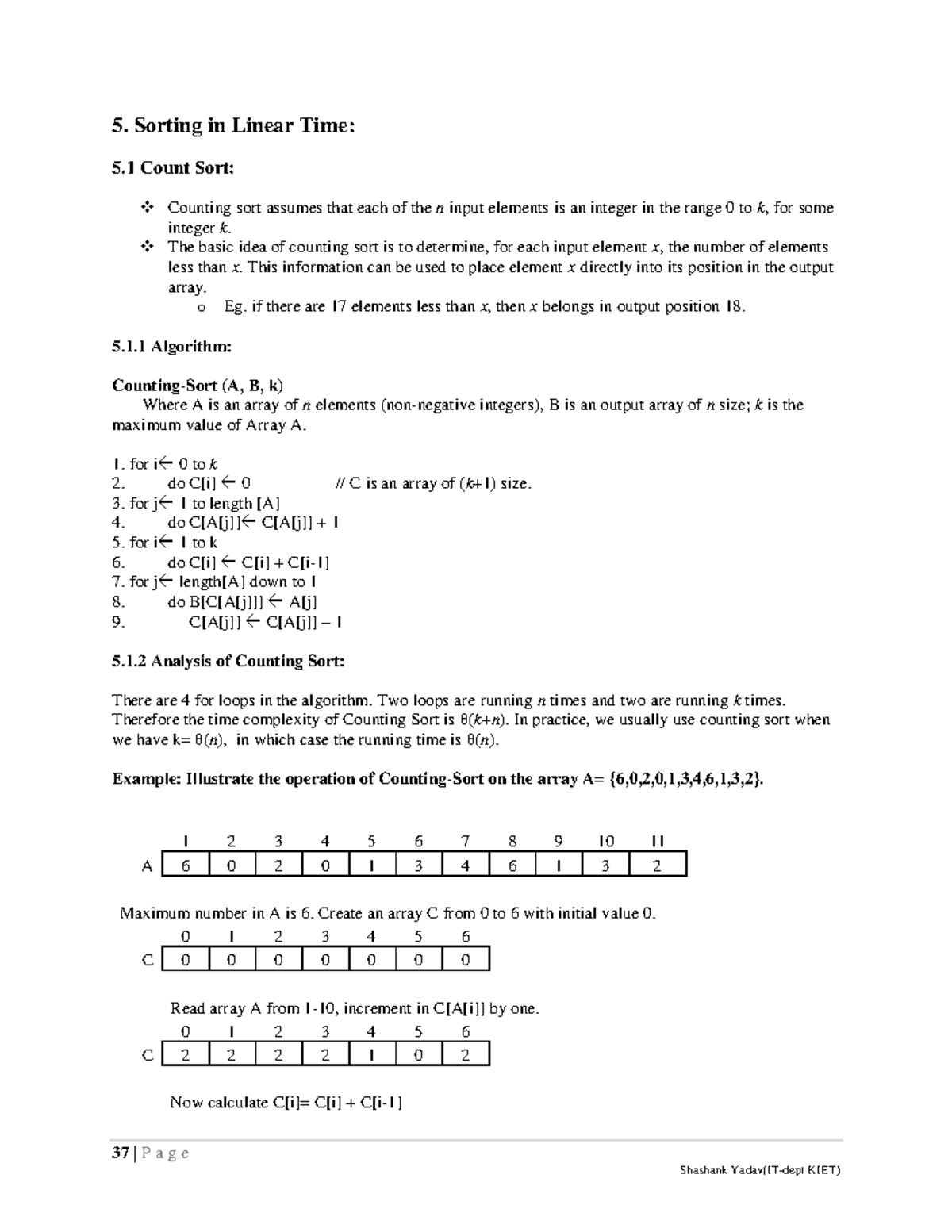 1.4 Sorting in Linear Time - 37 | P a g e 5. Sorting in Linear Time: 5 ...
