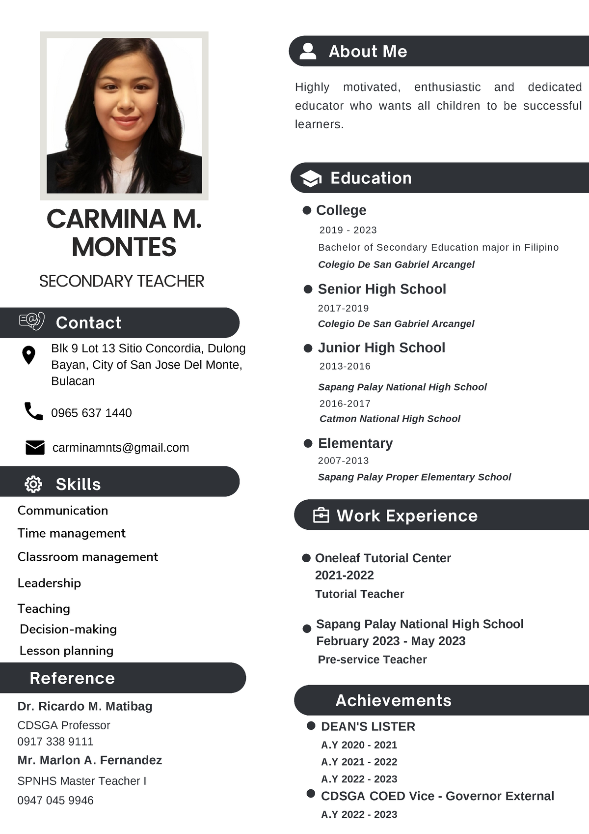 MINA Resume - CARMINA M. MONTES Highly motivated, enthusiastic and ...