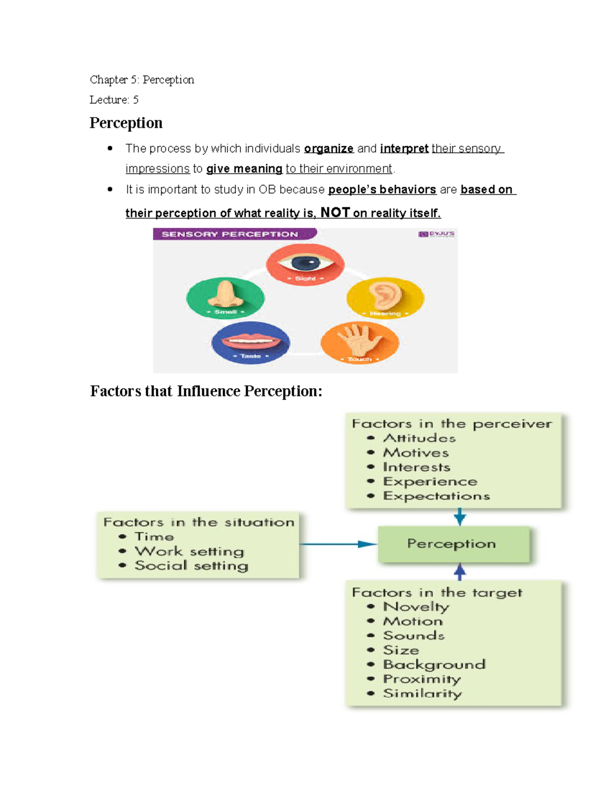 Lec 5 OB - some lecture notes about chapter 5 of the organizational ...