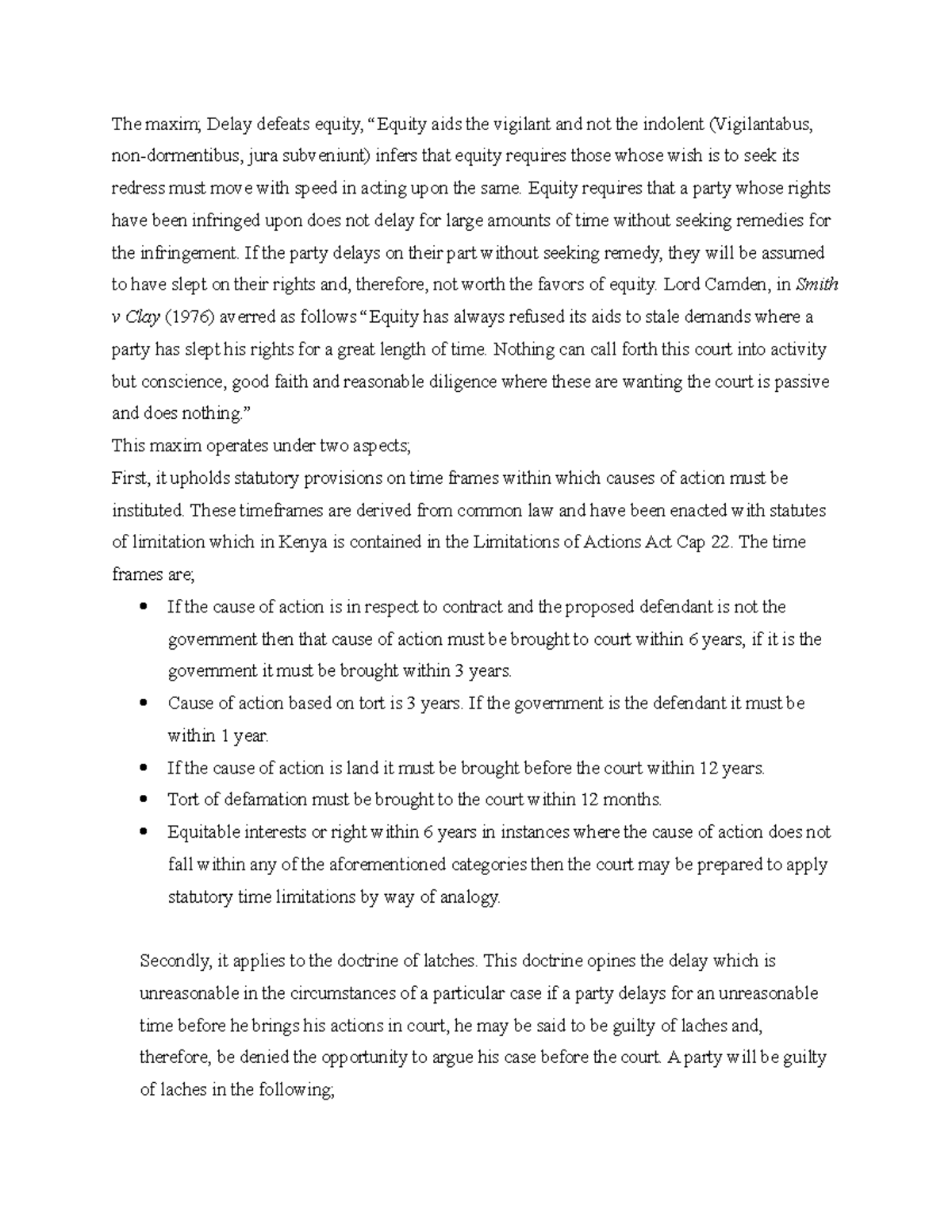 The maxim delay defeats equity part 1 The maxim; Delay defeats equity