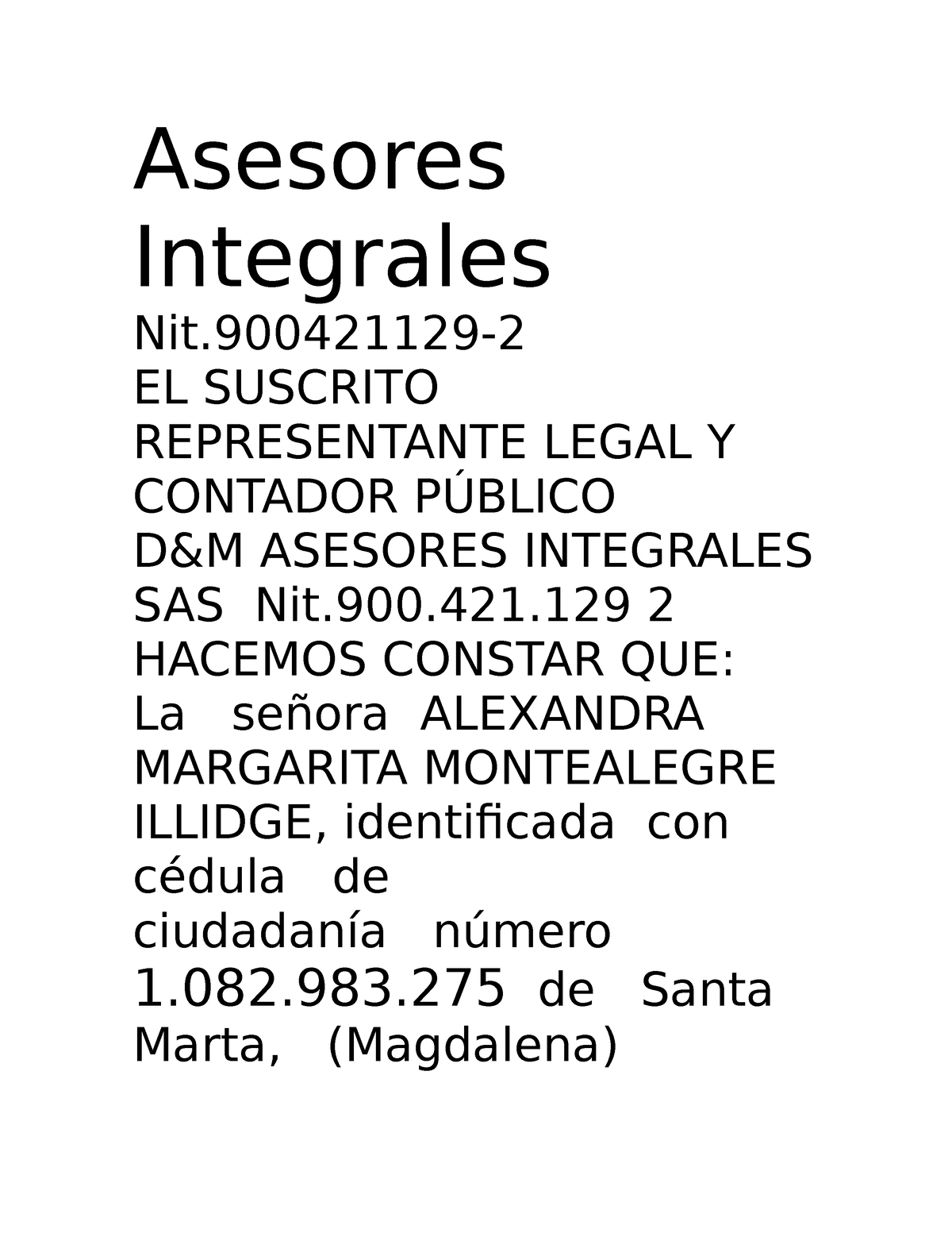 Asesores Integrales Certificado Asesores Integrales Nit El