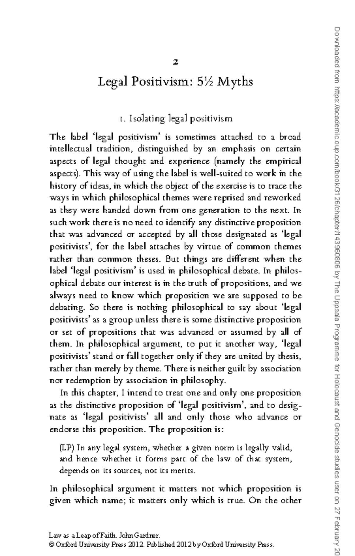 Gardener, Legal Positivism - 5½ Myths - 2 Legal Positivism: 5½ Myths 1 ...