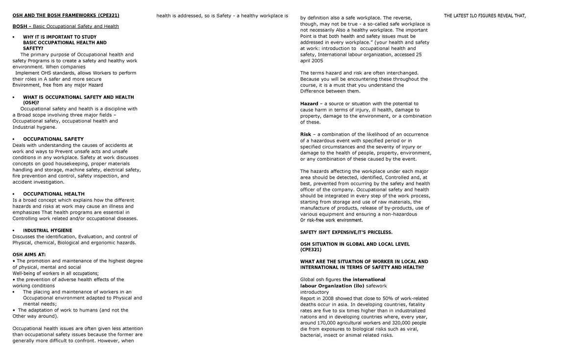 OSH AND THE BOSH Frameworks - OSH AND THE BOSH FRAMEWORKS (CPE321) BOSH ...