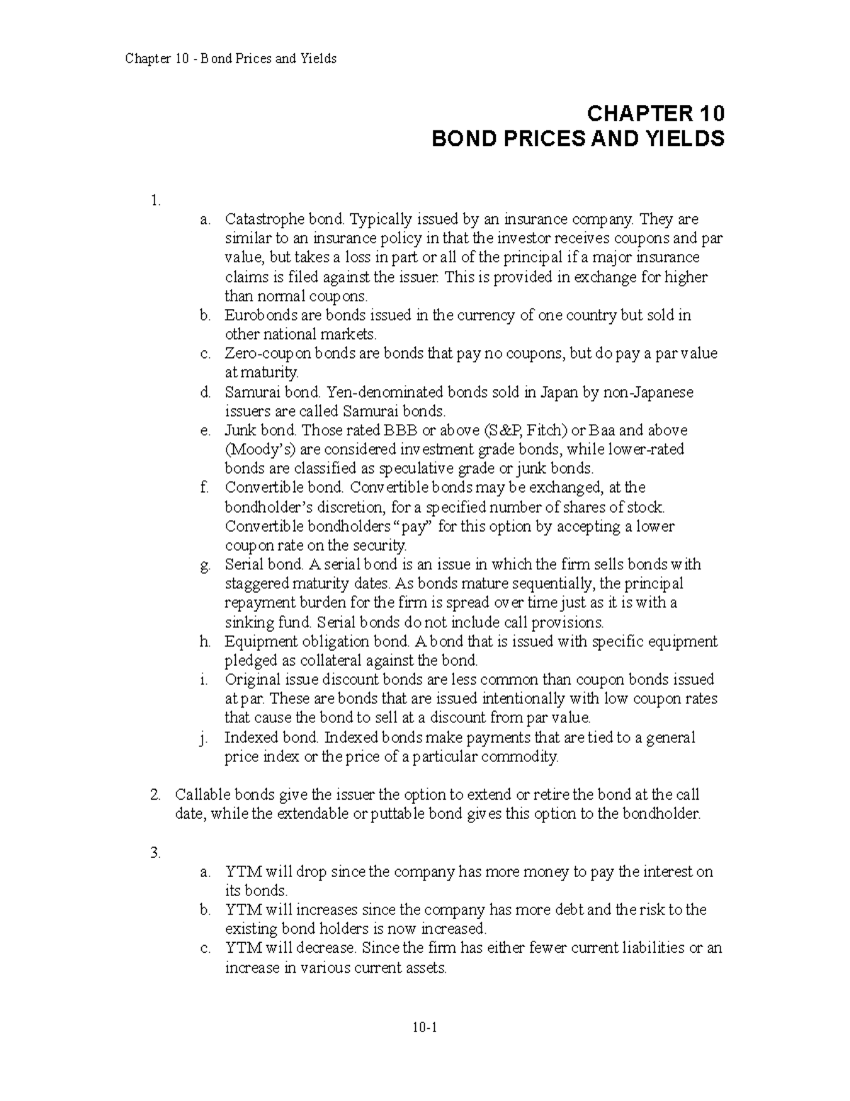 Chap010 - Solution Manual - Chapter 10 - Bond Prices And Yields CHAPTER ...