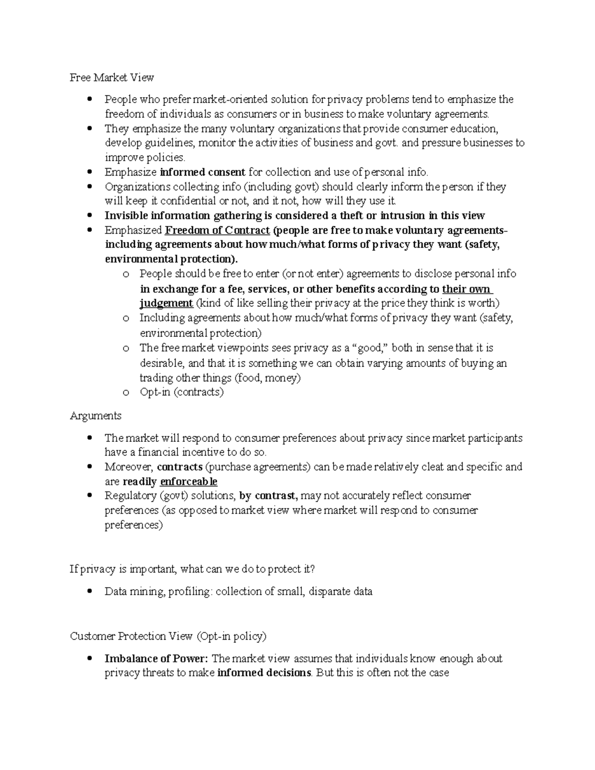 Privacy II - Ethics in Comp Science Notes - Free Market View People who ...