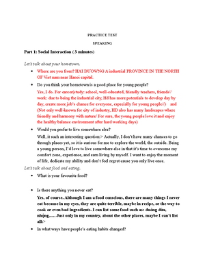 Vstep Speaking PART 2 Topics - VSTEP SPEAKING PART 2 TOPICS You and ...