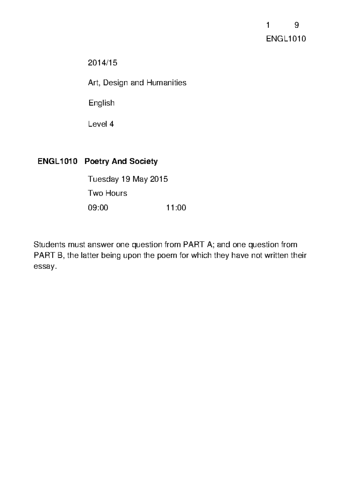 Poetry and Society - ENGL 2014/ Art, Design and Humanities English ...