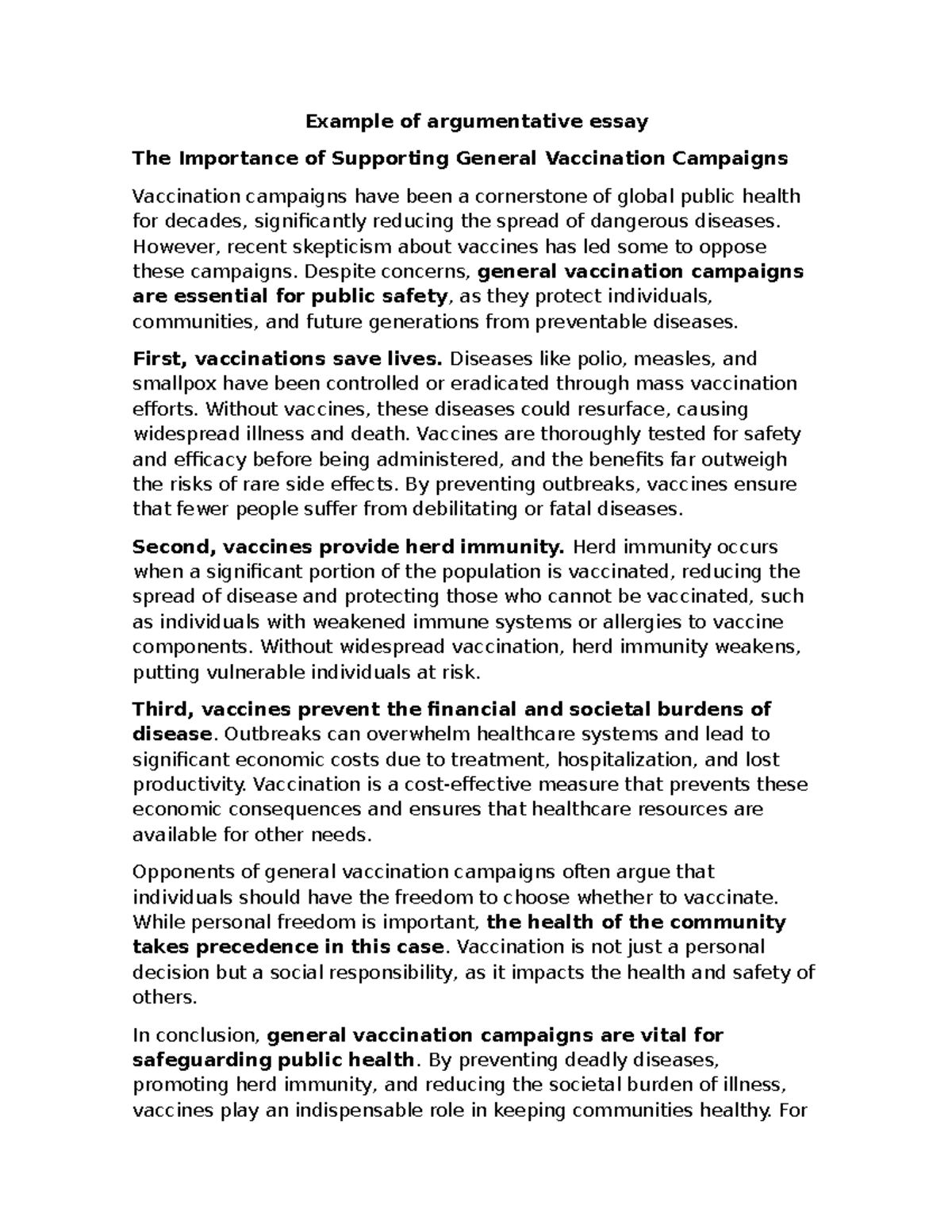 Example of essay structure - Example of argumentative essay The ...