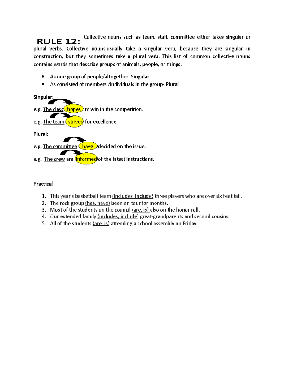 RULE 12 Subject Verb Agreement 12th Rule Collective nouns such as team, staff, committee